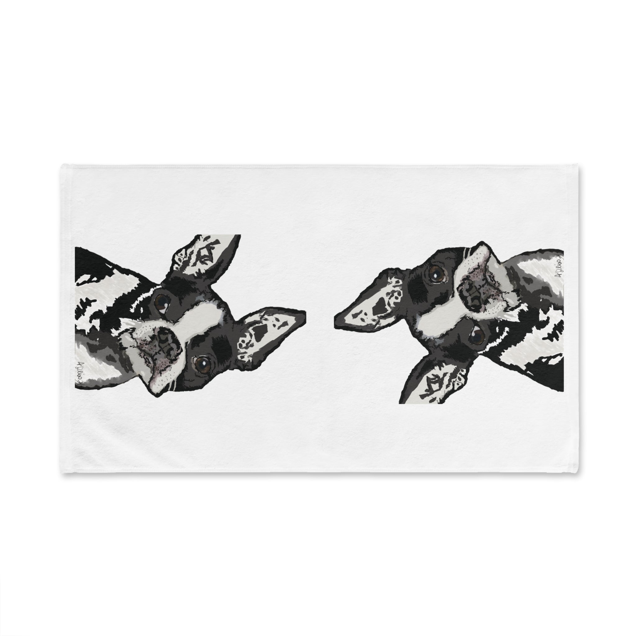 "Bugsy" Boston Terrier Cotton Hand Towel - Blue Cava