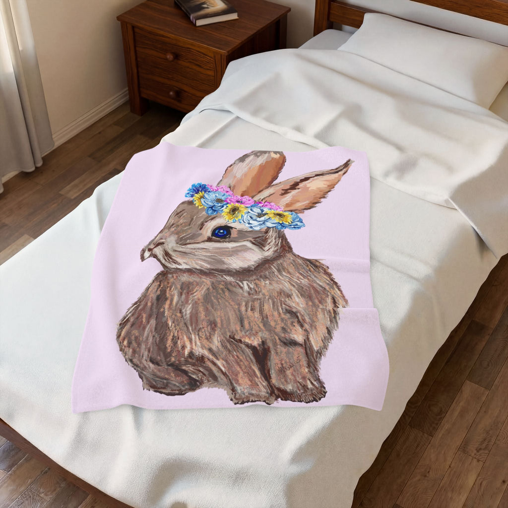 Bunny Floral Crown Velveteen Plush Blanket - Blue Cava