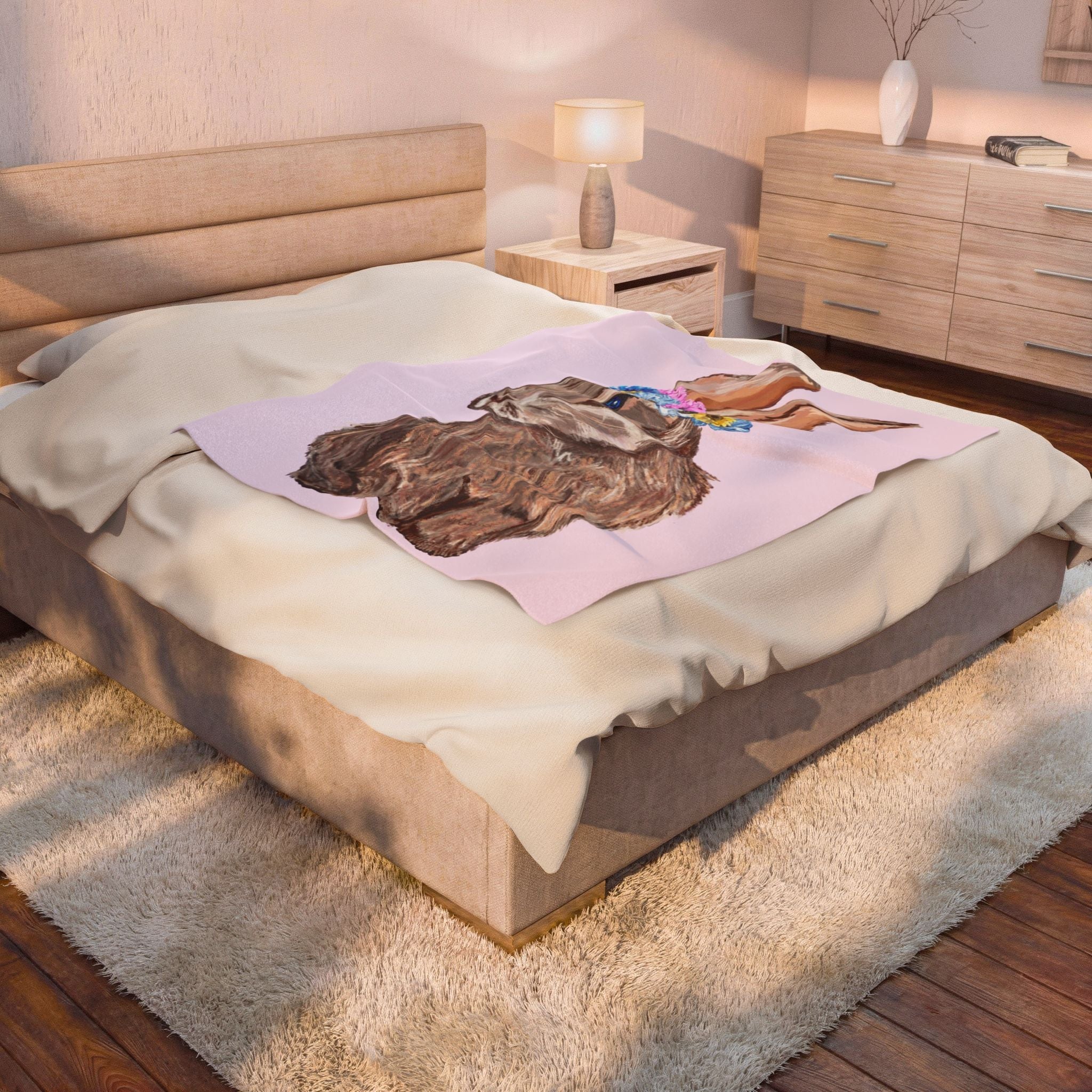 Bunny Floral Crown Velveteen Plush Blanket - Blue Cava