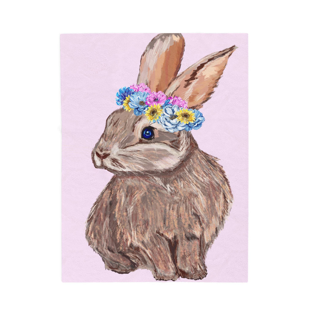 Bunny Floral Crown Velveteen Plush Blanket - Blue Cava