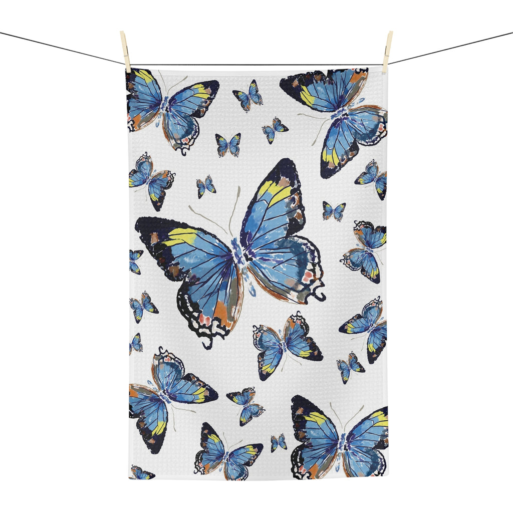 Butterflies Microfiber Waffle Kitchen Towel - Blue Cava