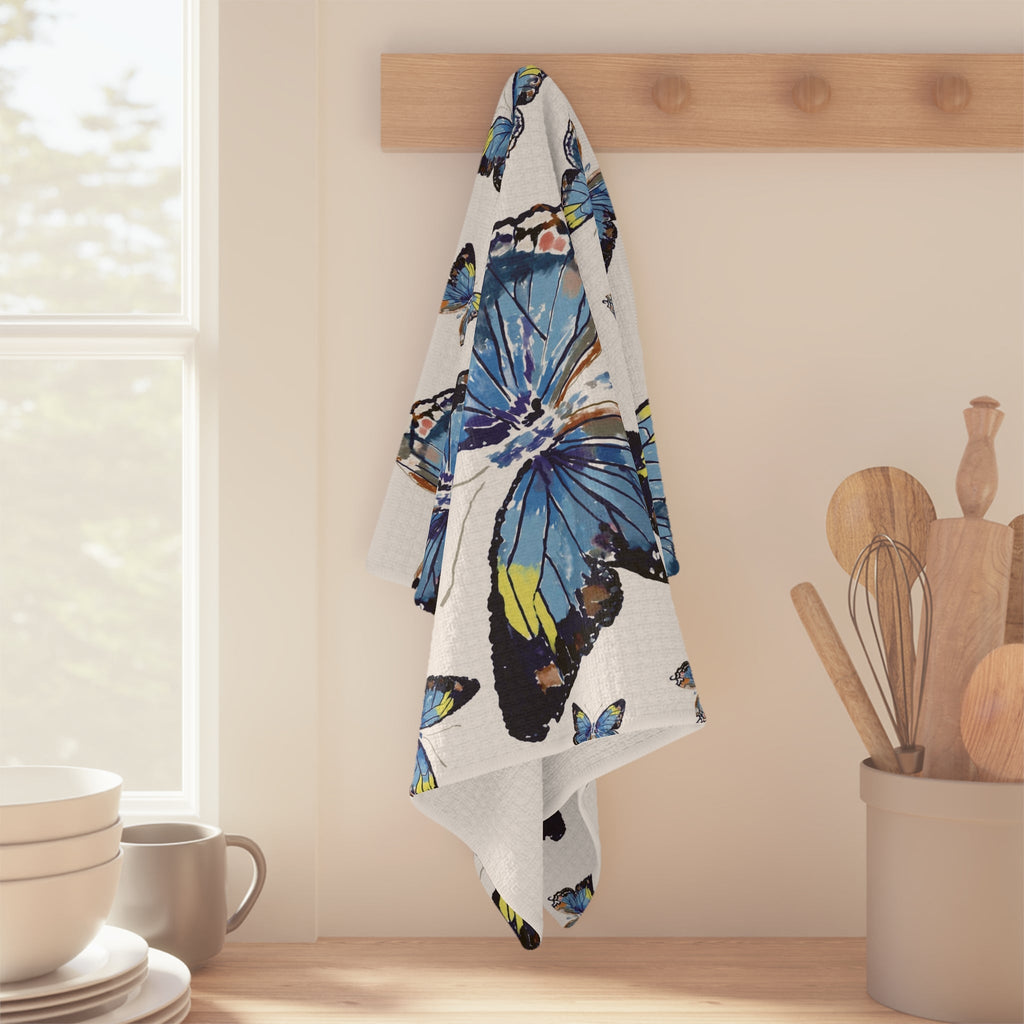 Butterflies Microfiber Waffle Kitchen Towel - Blue Cava