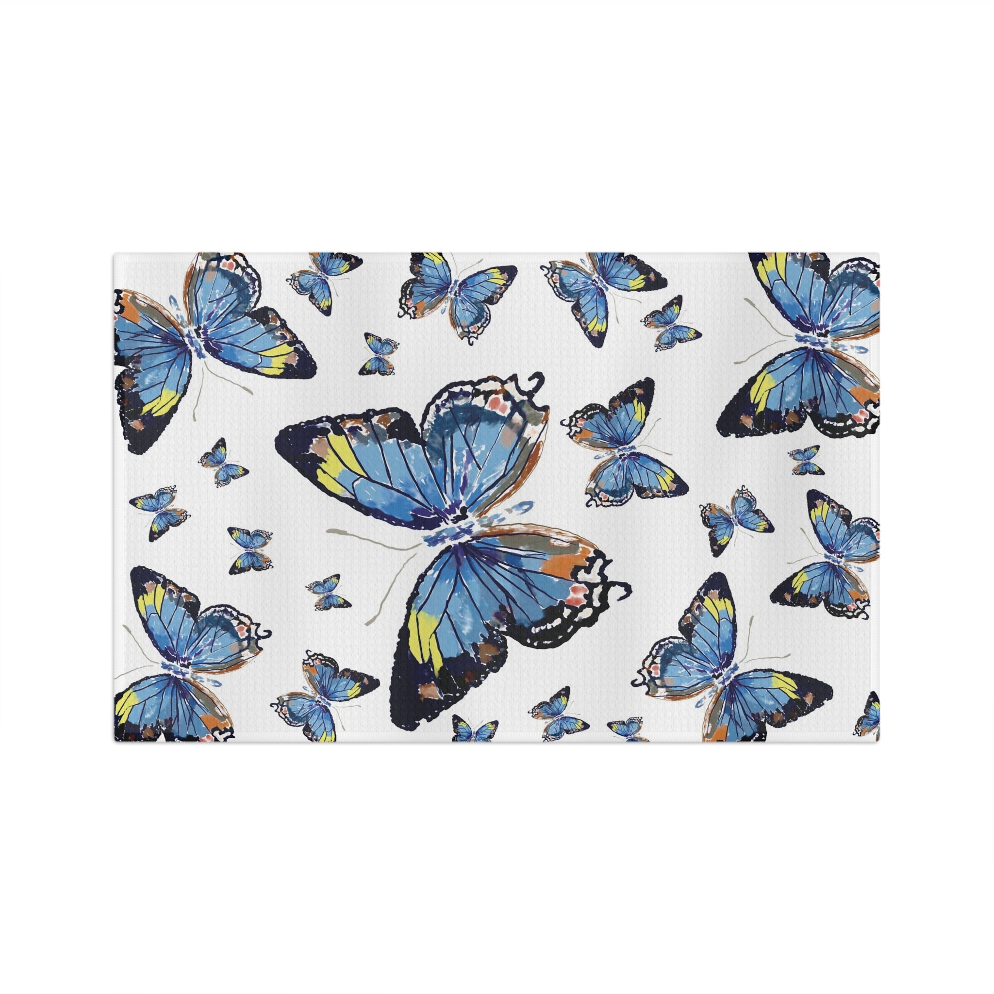Butterflies Microfiber Waffle Kitchen Towel - Blue Cava