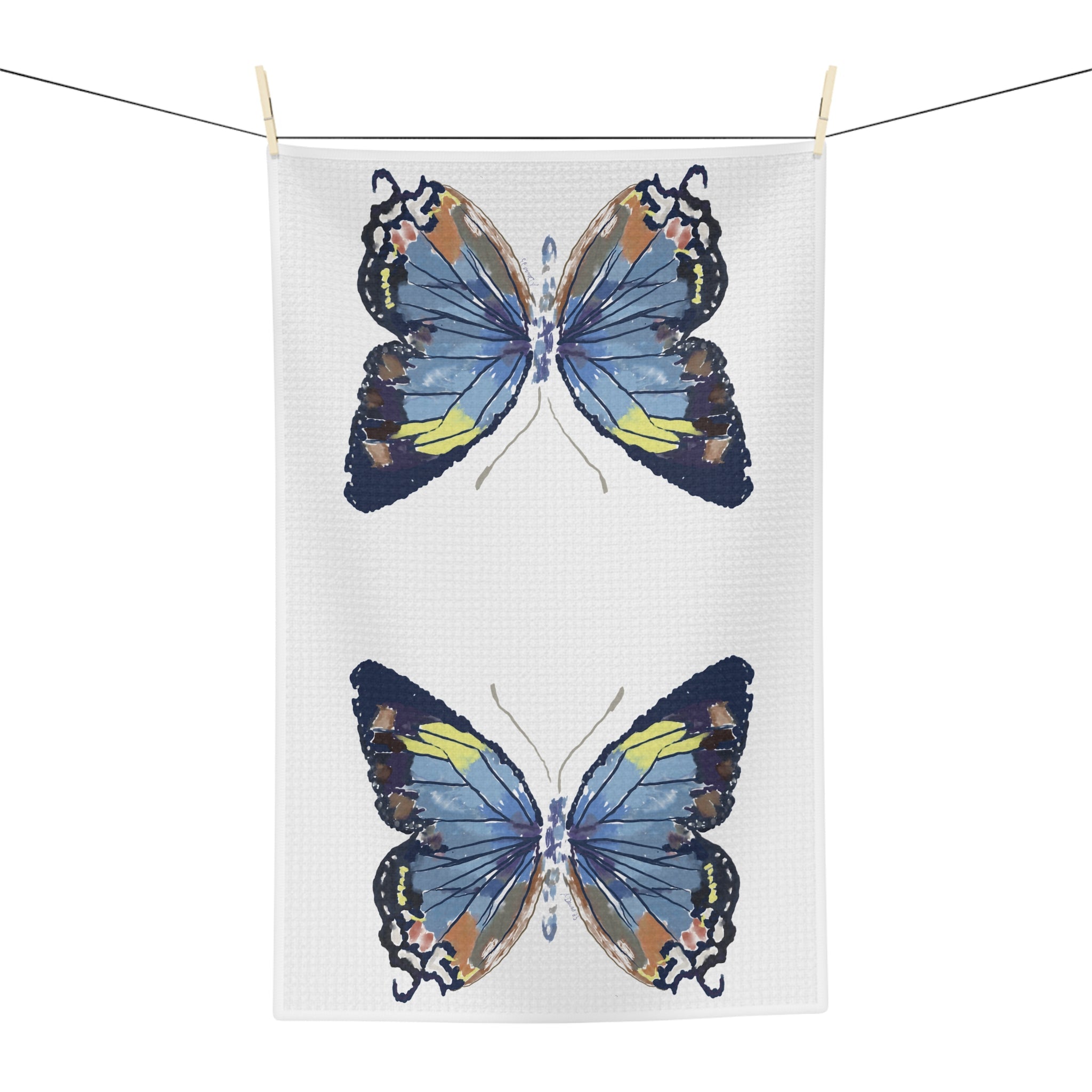 Butterfly Microfiber Waffle Kitchen Towel - Blue Cava