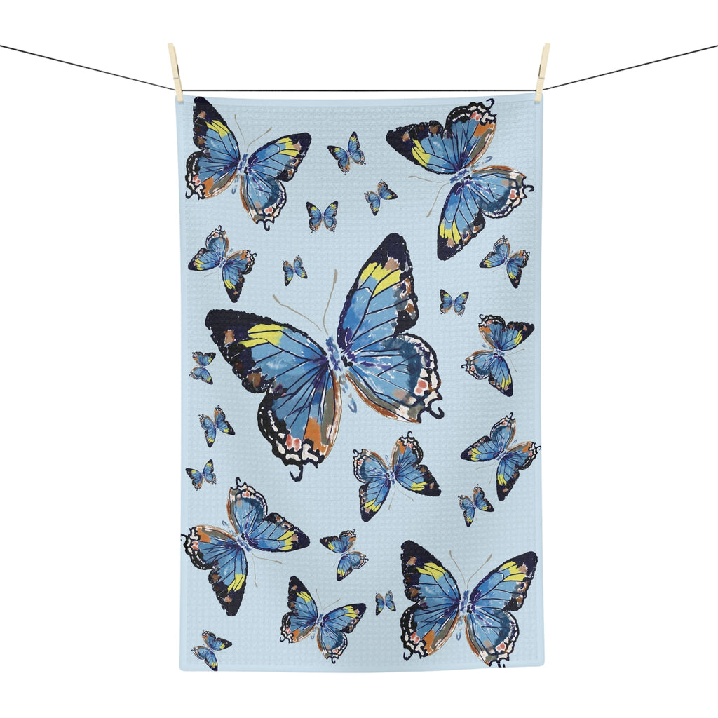 Butterfly Microfiber Waffle Kitchen Towel - Blue Cava