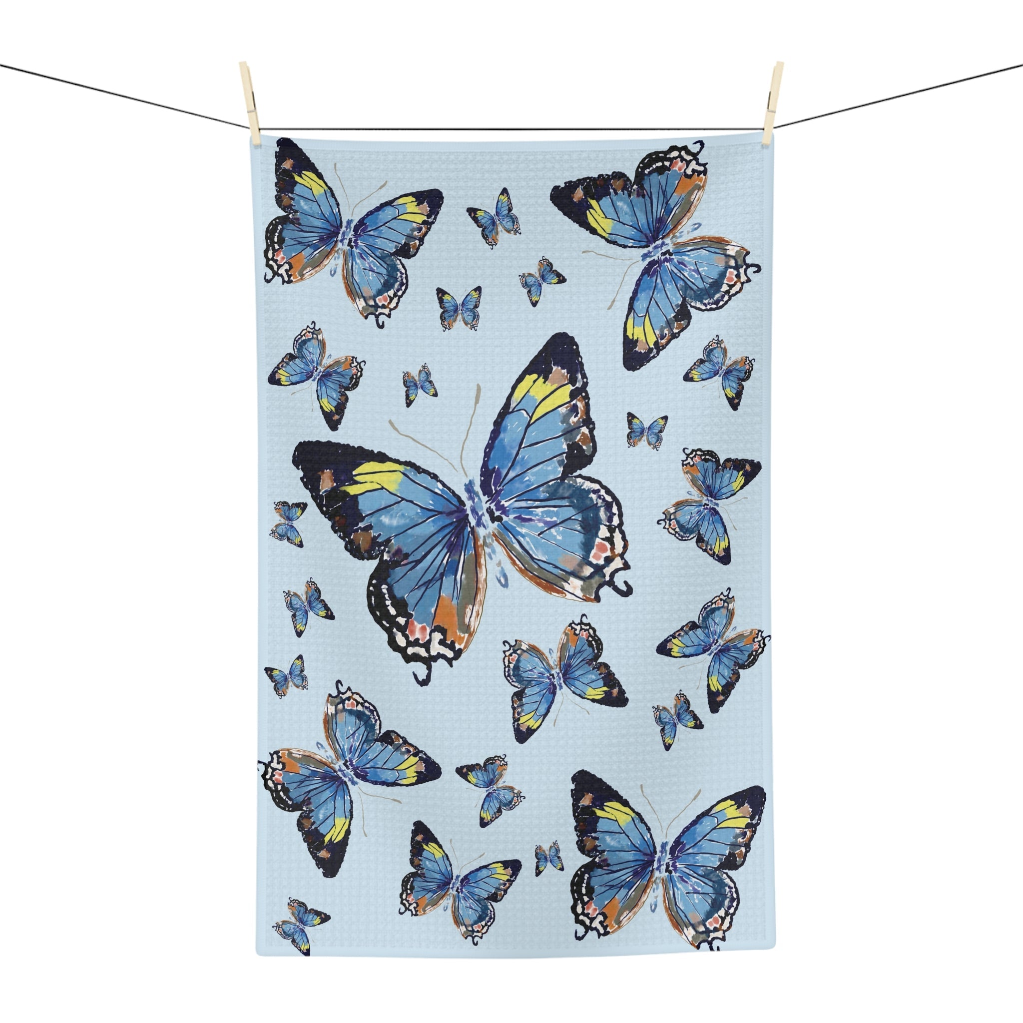 Butterfly Microfiber Waffle Kitchen Towel - Blue Cava