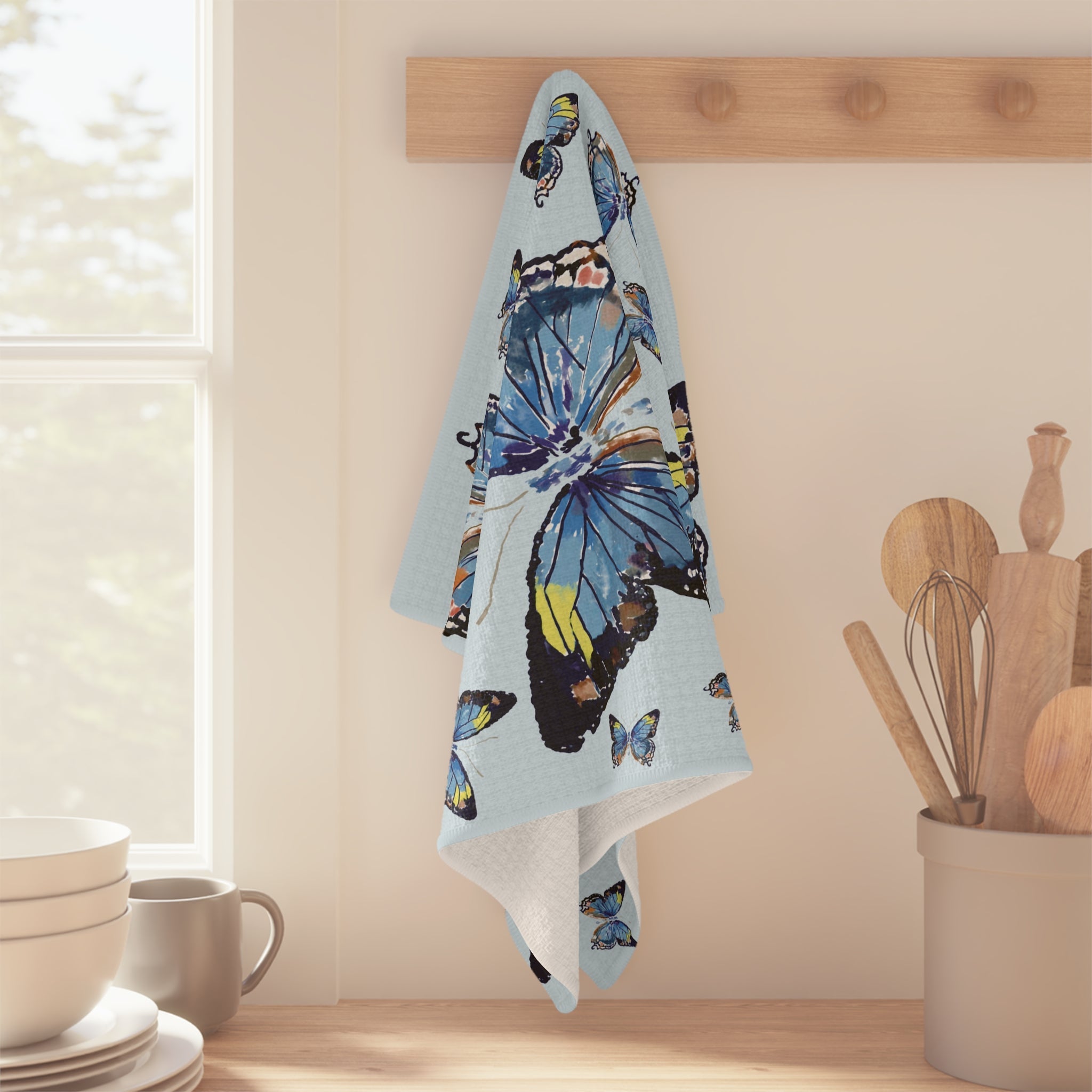 Butterfly Microfiber Waffle Kitchen Towel - Blue Cava