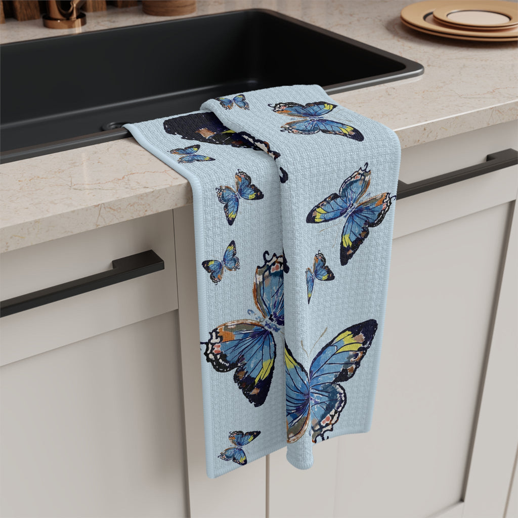 Butterfly Microfiber Waffle Kitchen Towel - Blue Cava