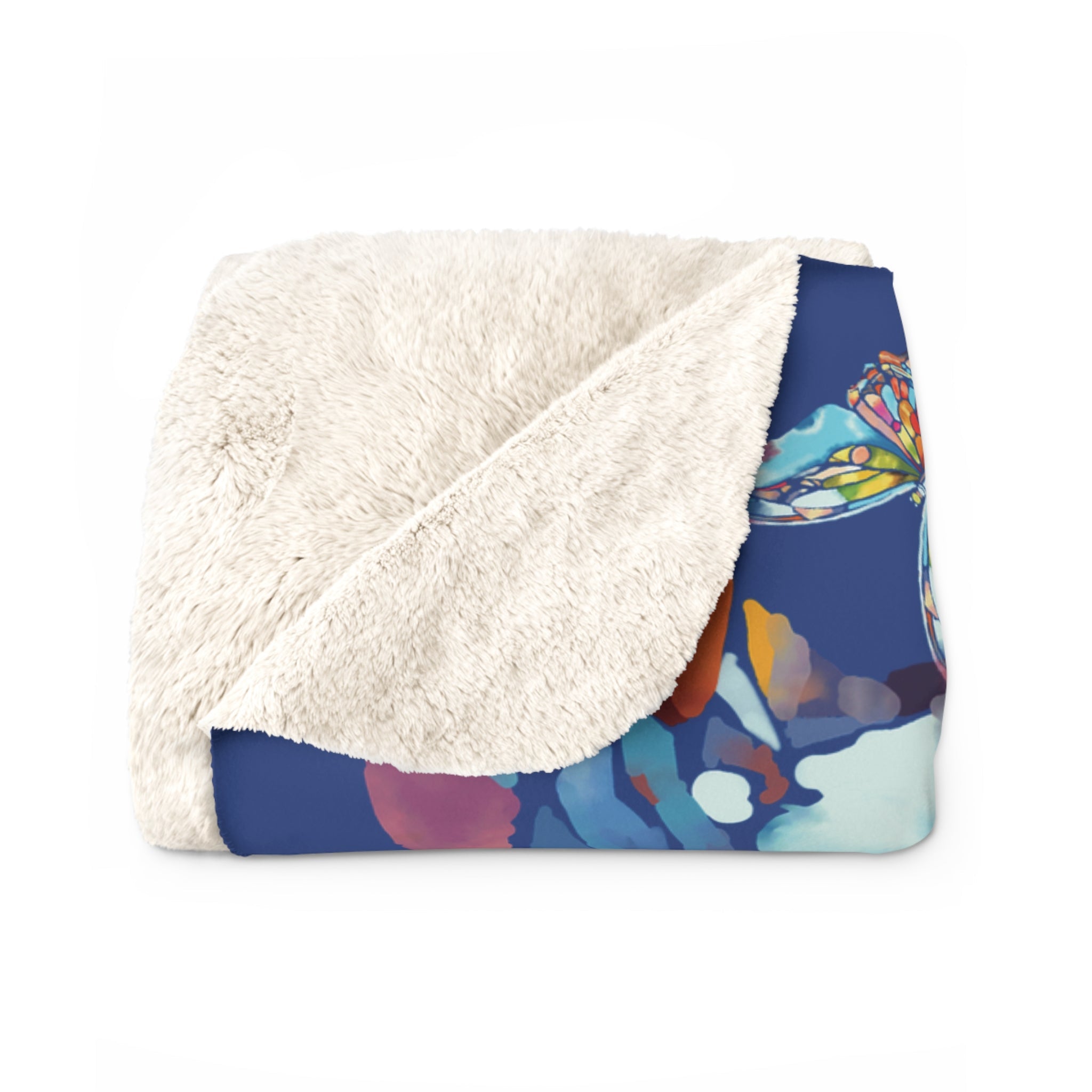 Butterfly Mosaic Sherpa Fleece Blankets - Blue Cava