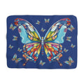 Butterfly Mosaic Sherpa Fleece Blankets - Blue Cava
