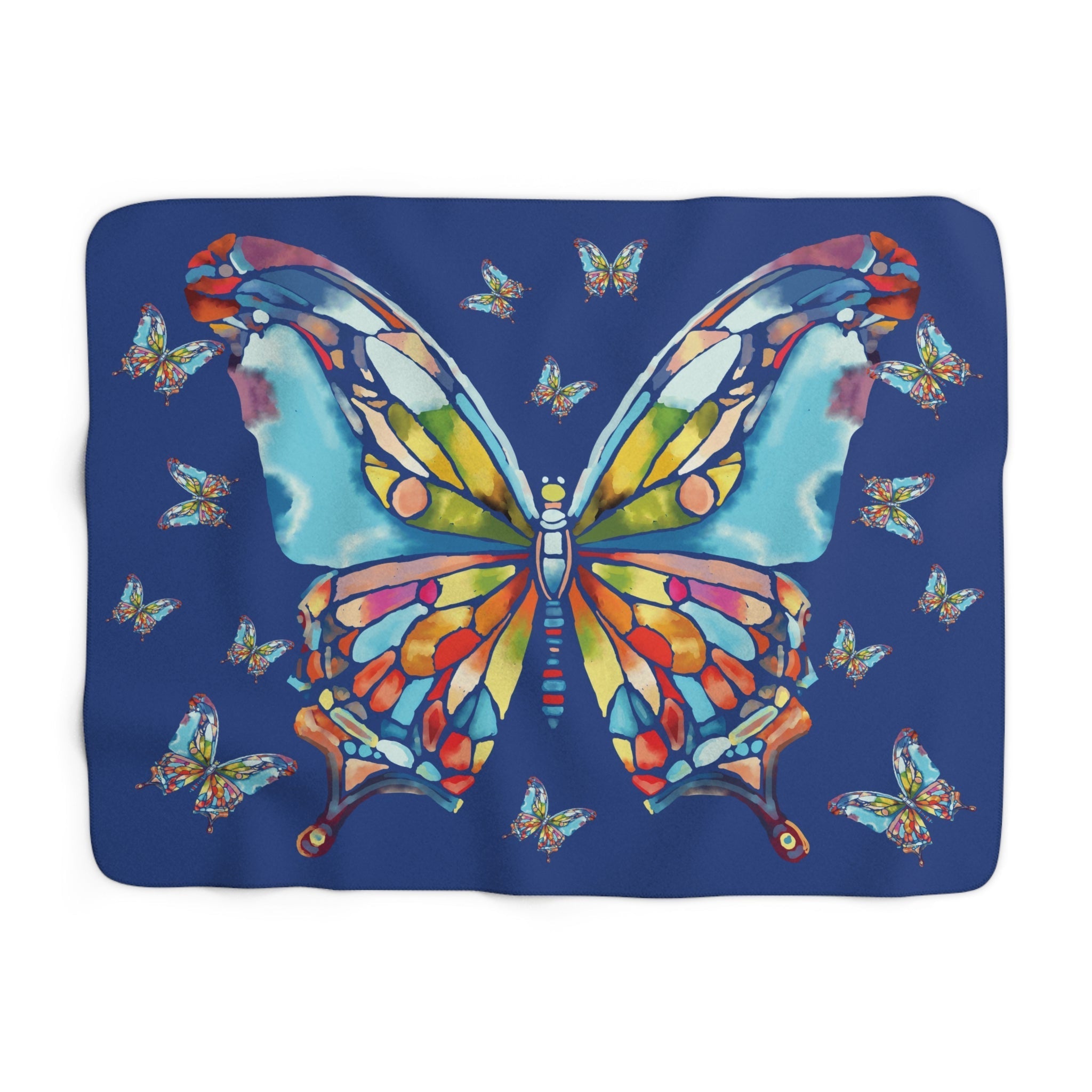 Butterfly Mosaic Sherpa Fleece Blankets - Blue Cava