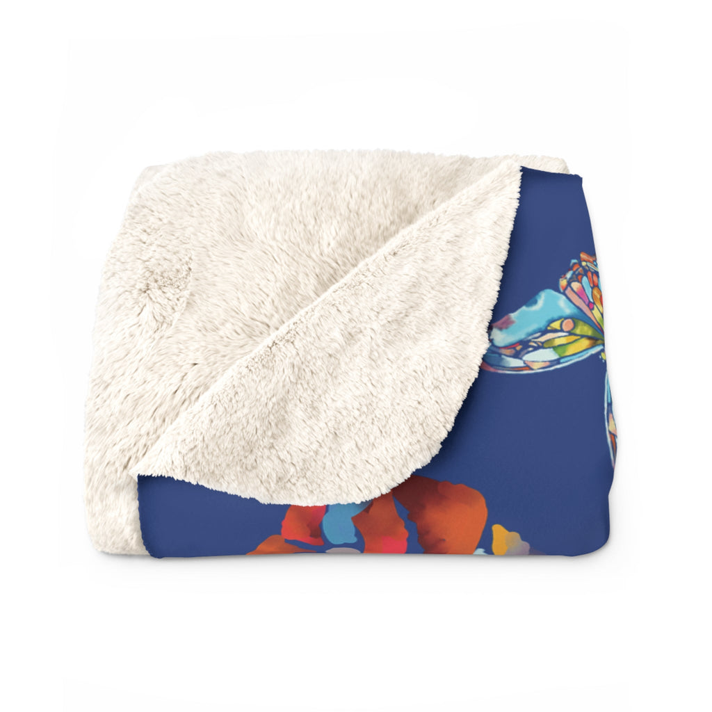 Butterfly Mosaic Sherpa Fleece Blankets - Blue Cava