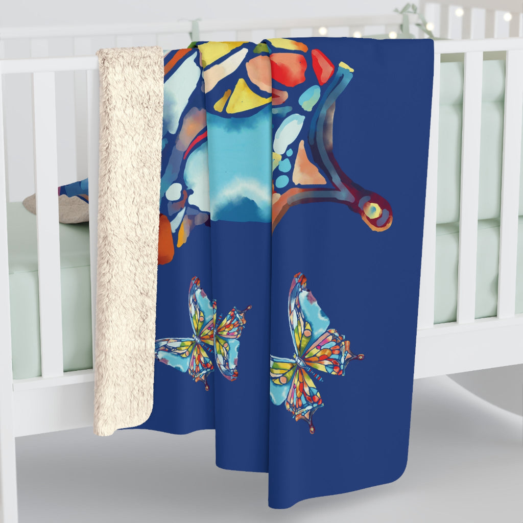 Butterfly Mosaic Sherpa Fleece Blankets - Blue Cava