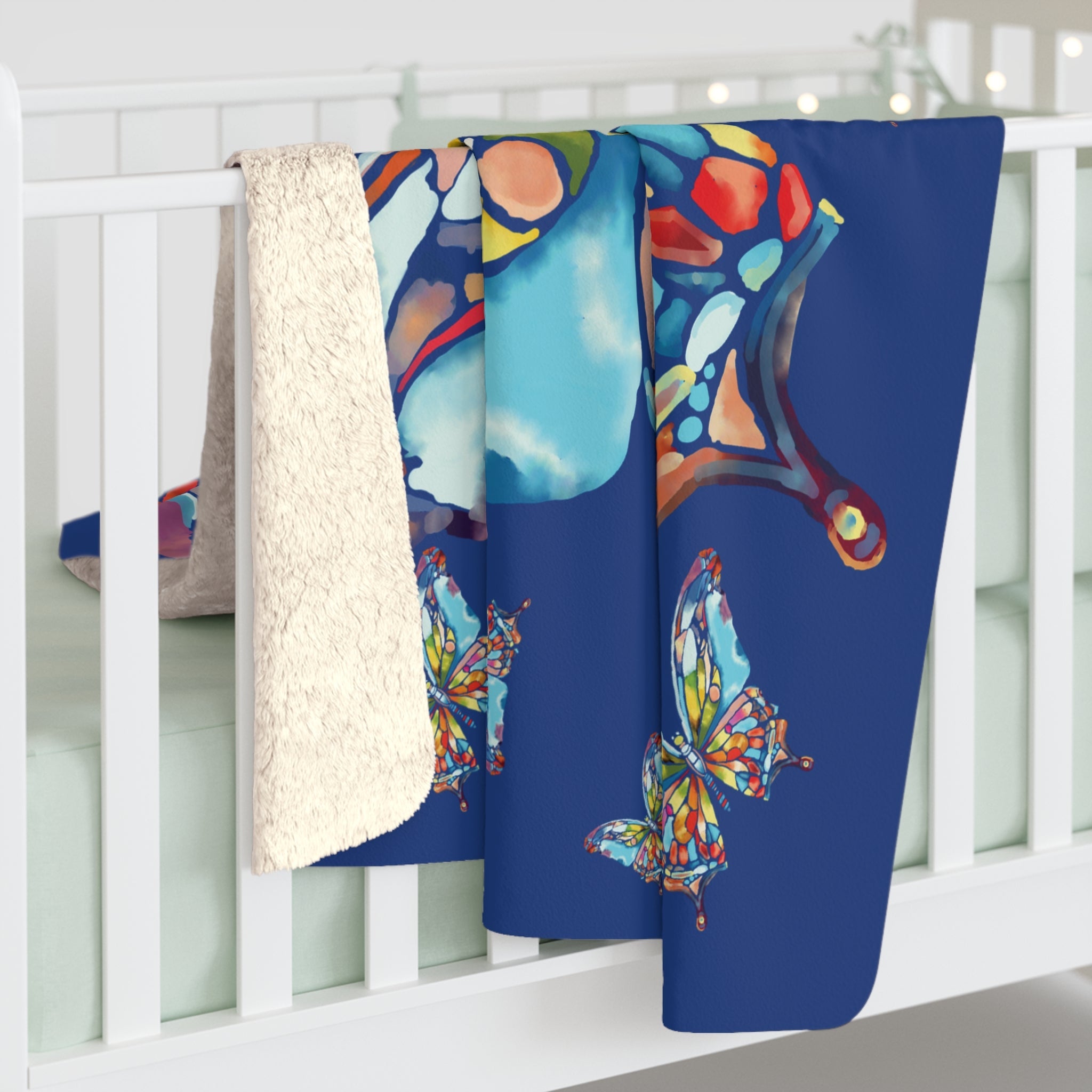 Butterfly Mosaic Sherpa Fleece Blankets - Blue Cava