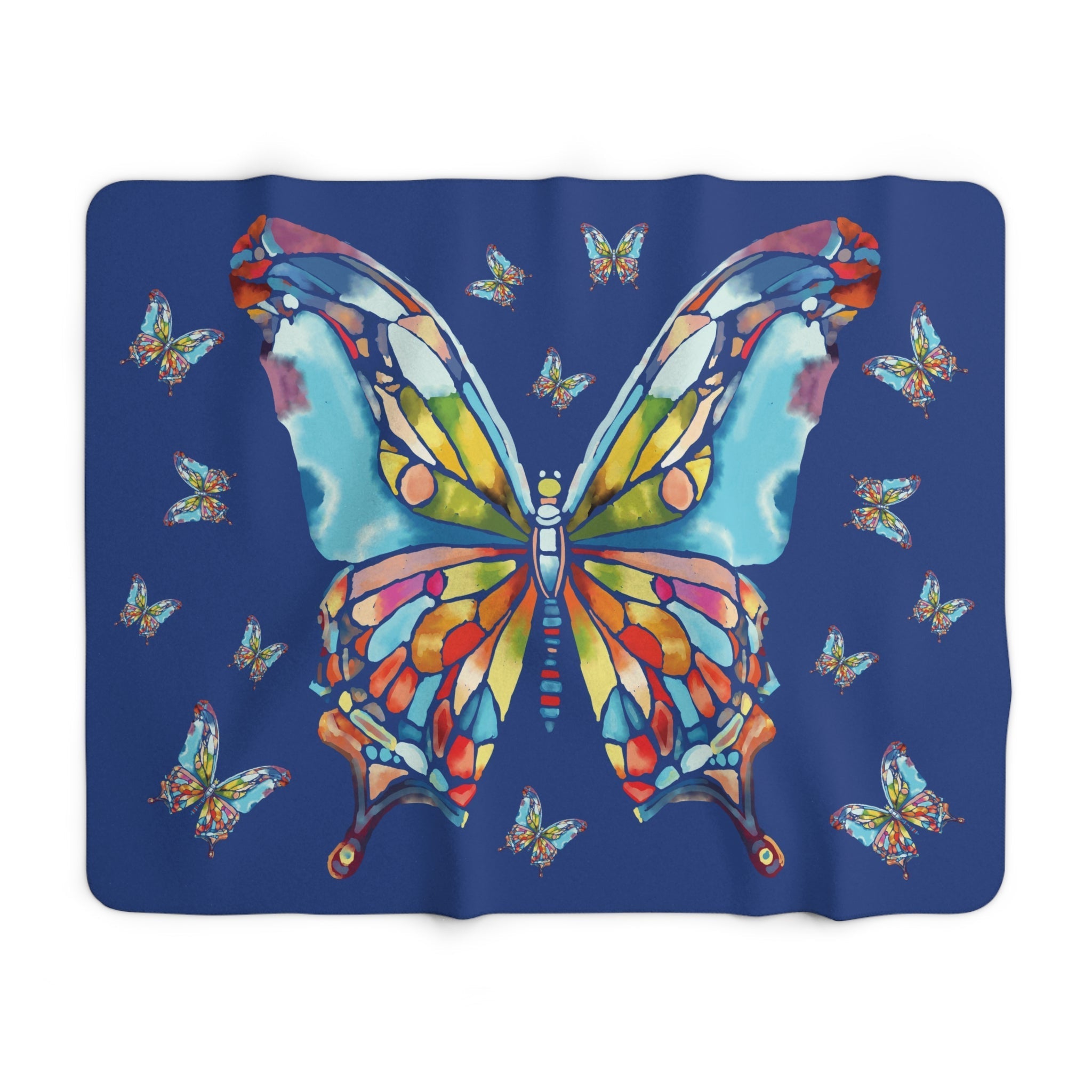 Butterfly Mosaic Sherpa Fleece Blankets - Blue Cava