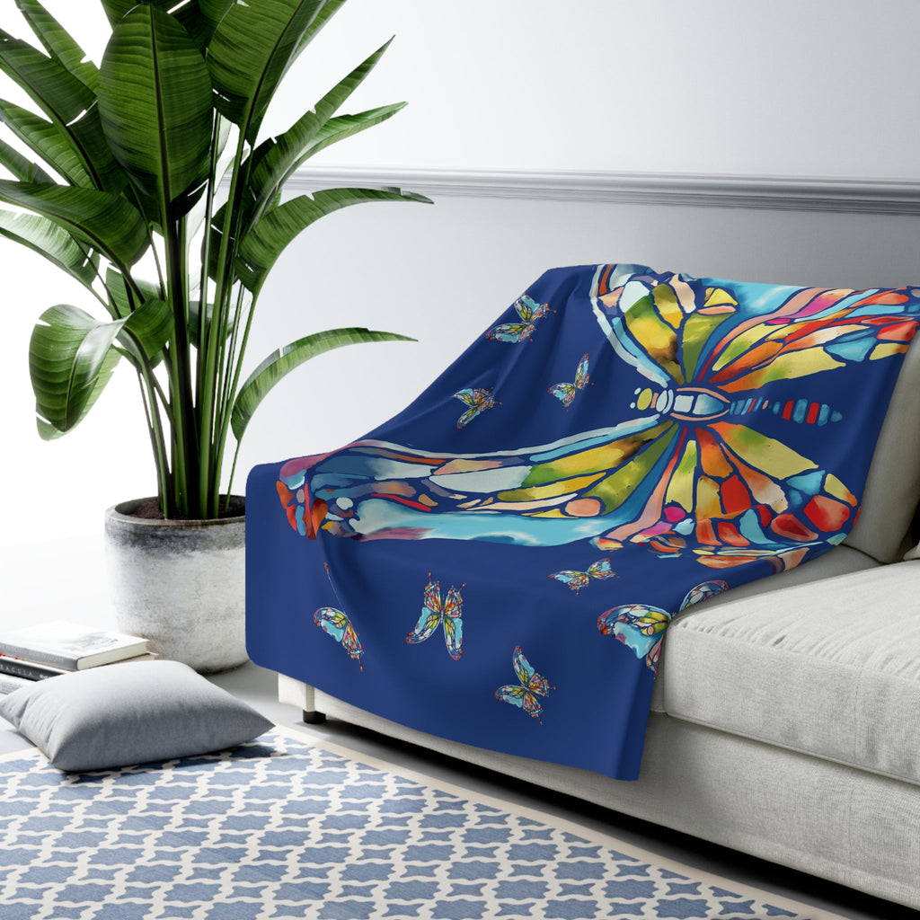 Butterfly Mosaic Sherpa Fleece Blankets - Blue Cava