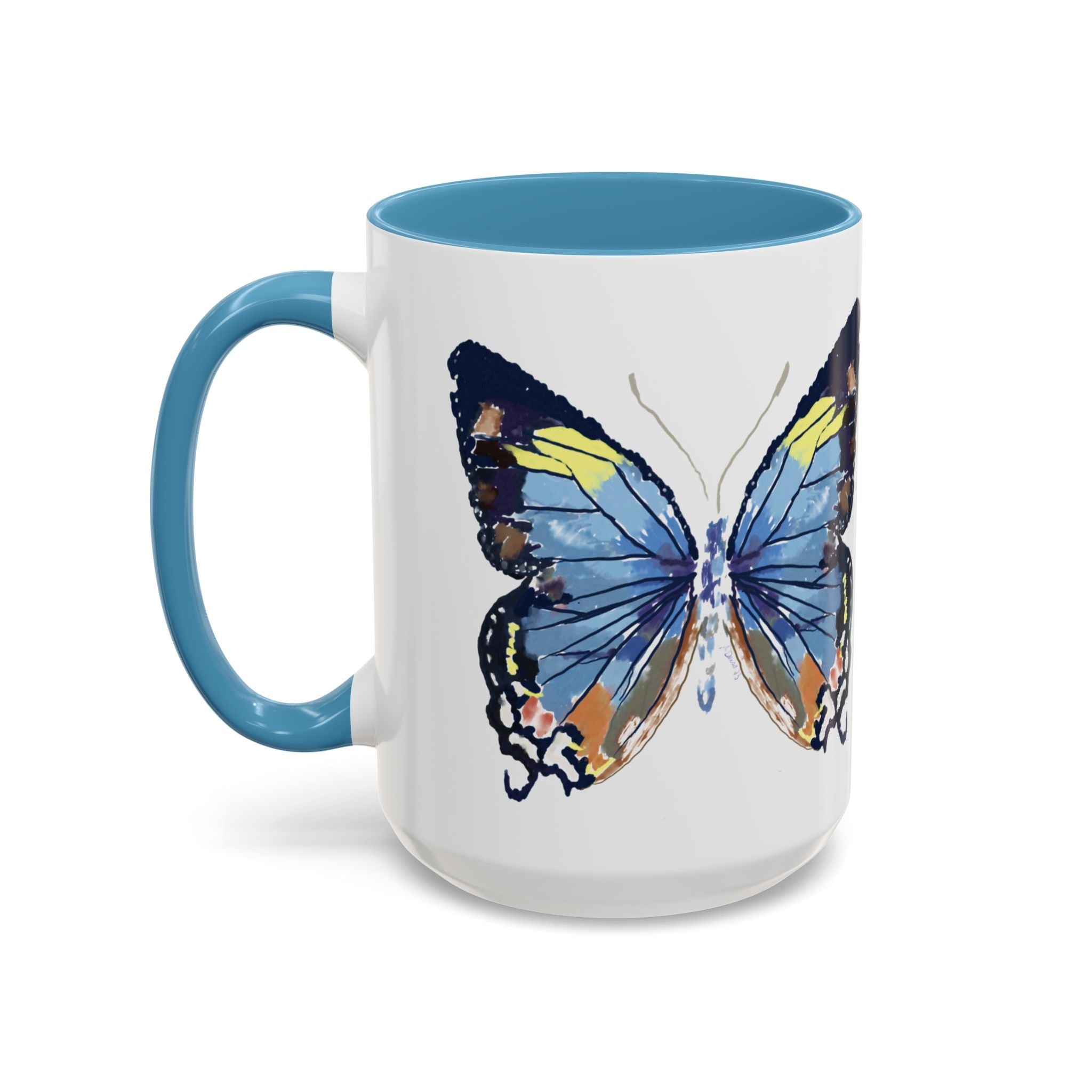 Butterfly Two Tone Ceramic Coffee Mug available in 11 oz or 15 oz with multiple color options - Blue Cava