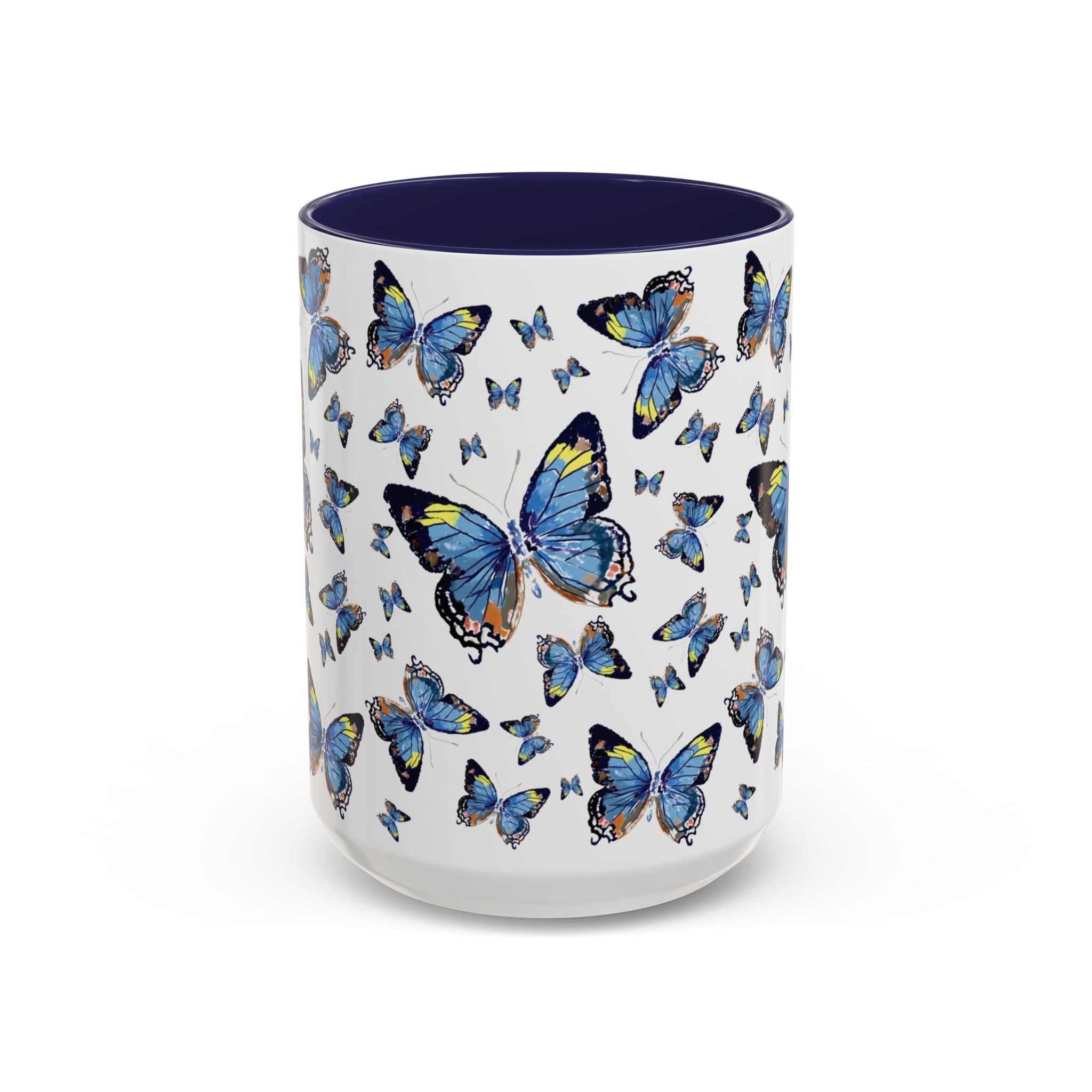 Butterfly Two Tone Ceramic Coffee Mugs - Blue Cava