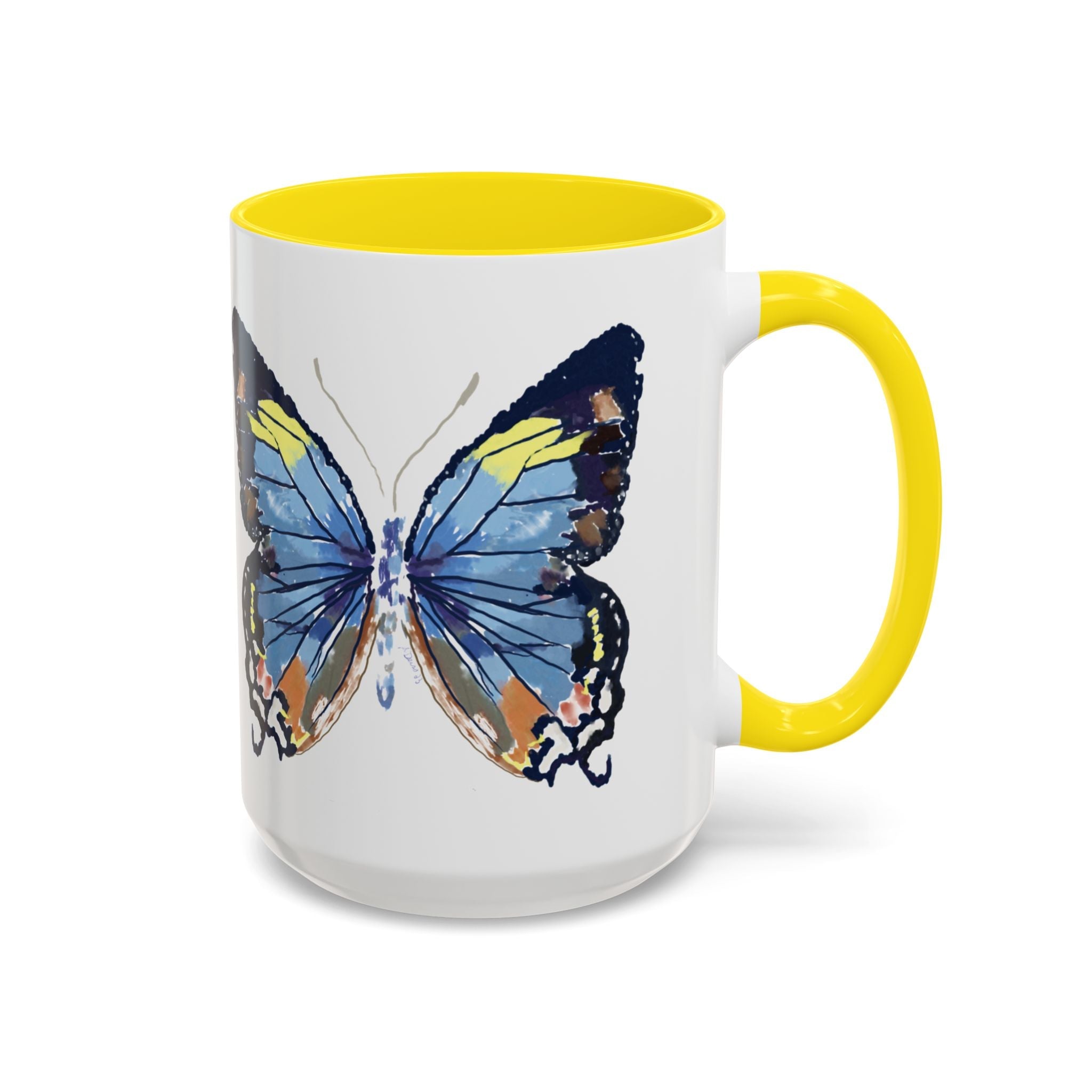 Butterfly Two Tone Ceramic Coffee Mug available in 11 oz or 15 oz with multiple color options - Blue Cava