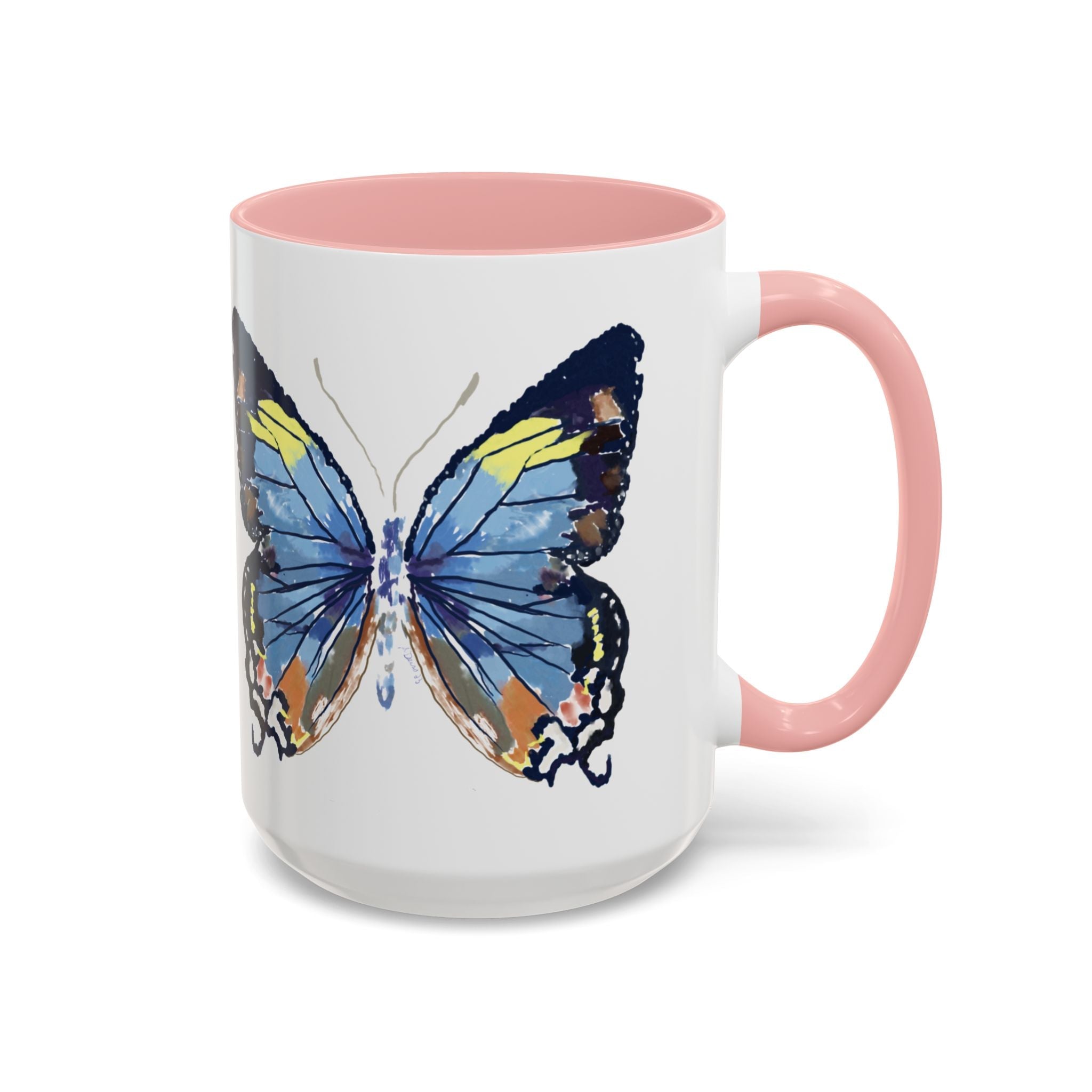 Butterfly Two Tone Ceramic Coffee Mug available in 11 oz or 15 oz with multiple color options - Blue Cava