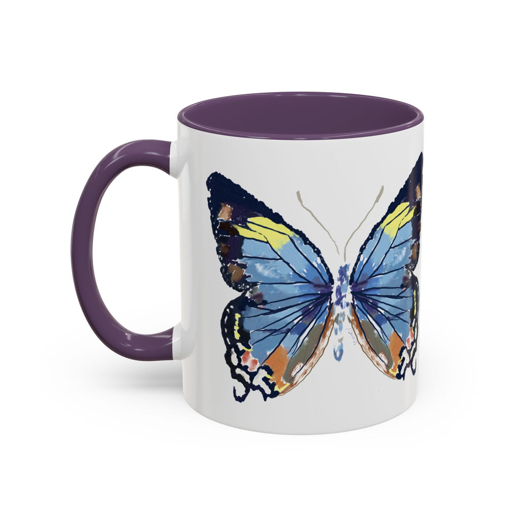 Butterfly Two Tone Ceramic Coffee Mug available in 11 oz or 15 oz with multiple color options - Blue Cava