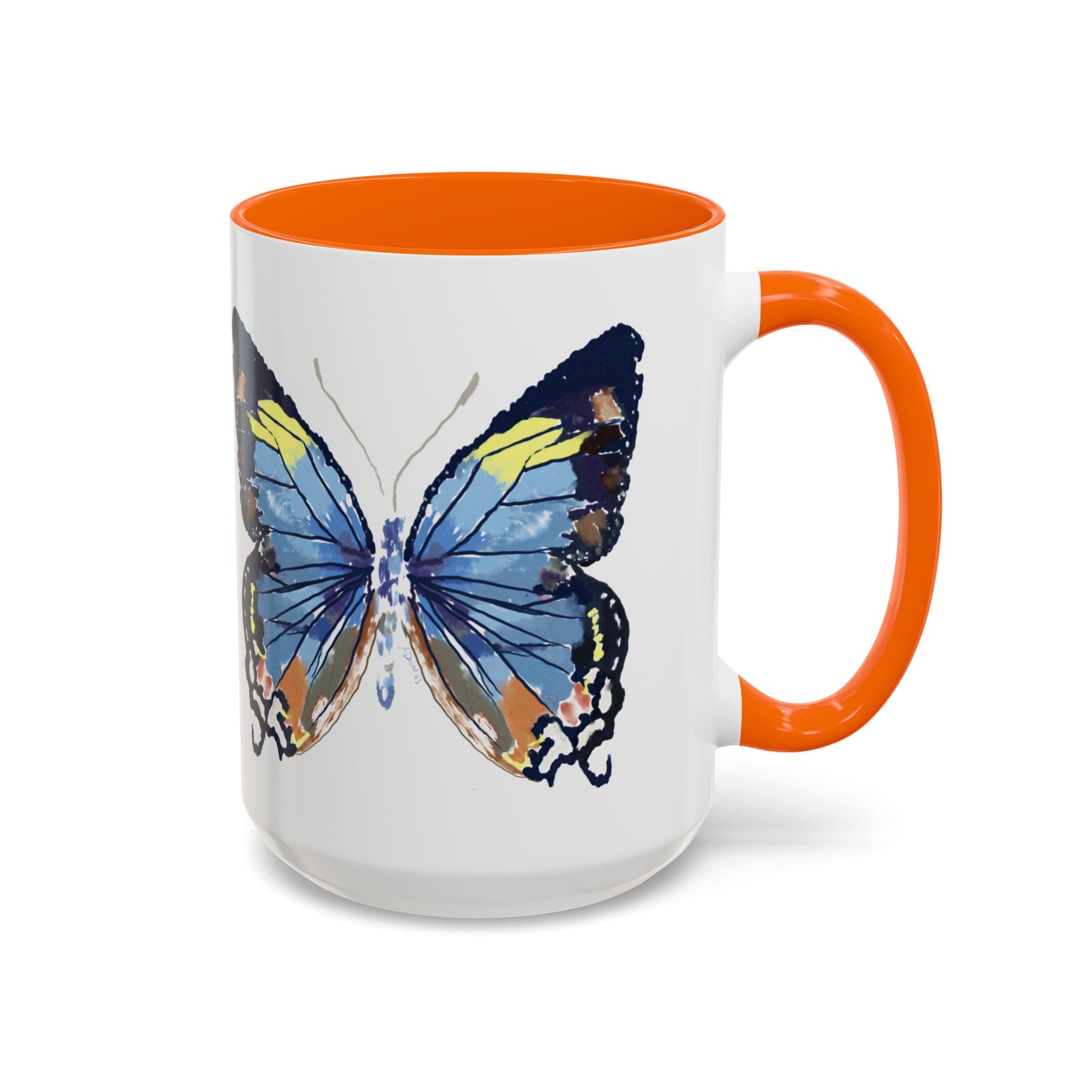 Butterfly Two Tone Ceramic Coffee Mug available in 11 oz or 15 oz with multiple color options - Blue Cava
