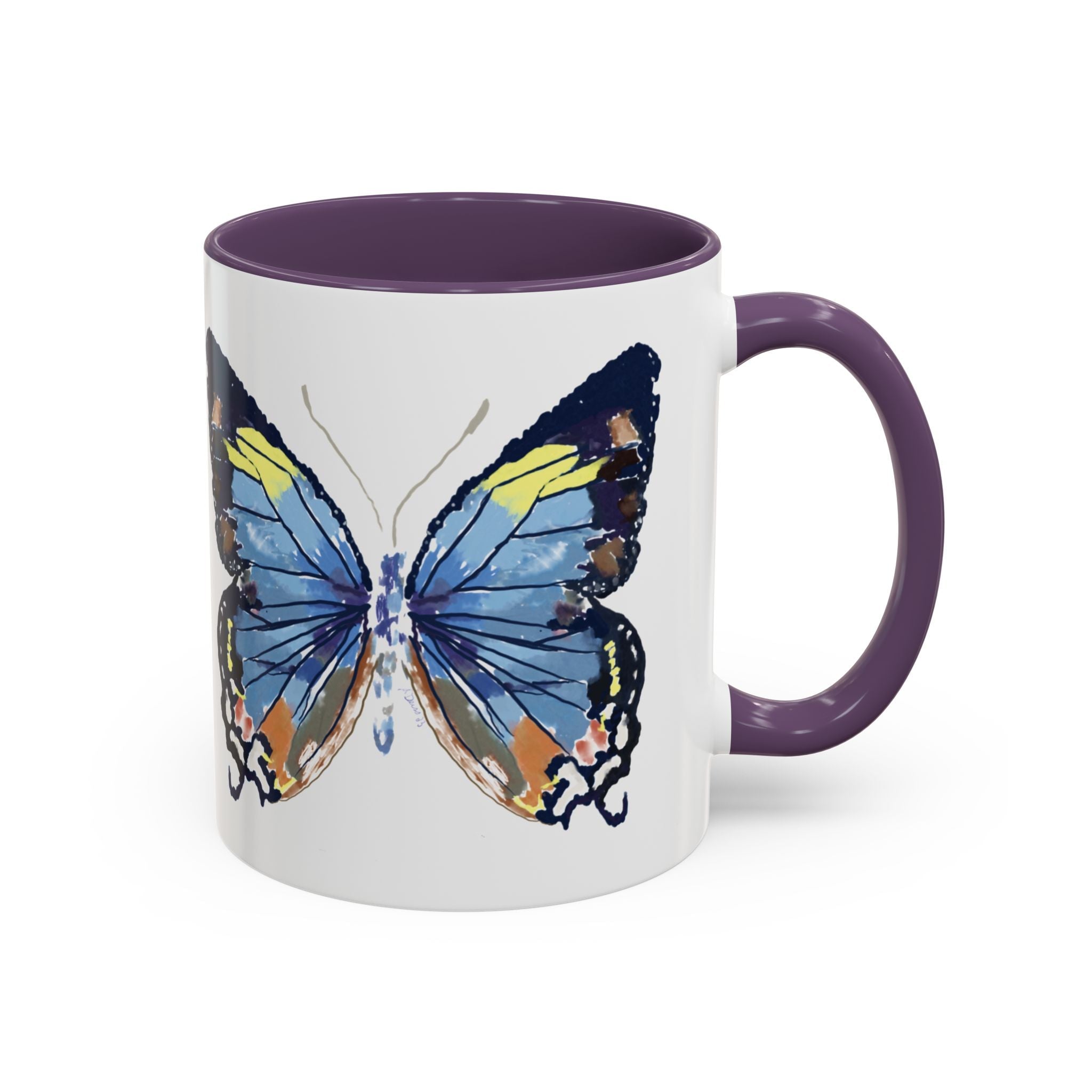 Butterfly Two Tone Ceramic Coffee Mug available in 11 oz or 15 oz with multiple color options - Blue Cava