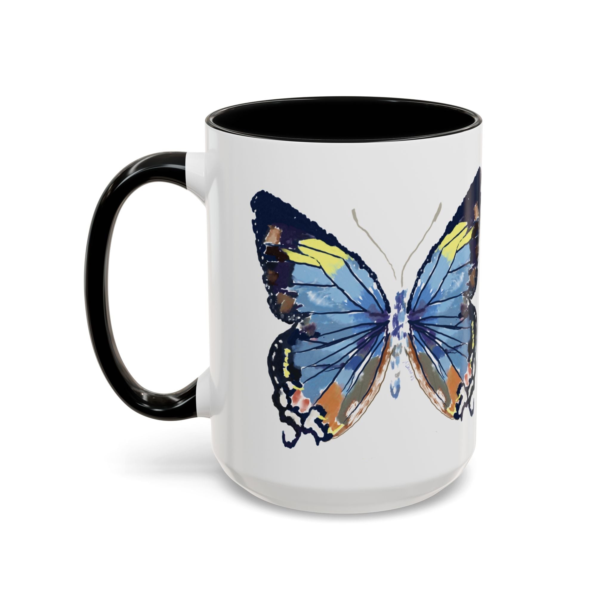 Butterfly Two Tone Ceramic Coffee Mug available in 11 oz or 15 oz with multiple color options - Blue Cava