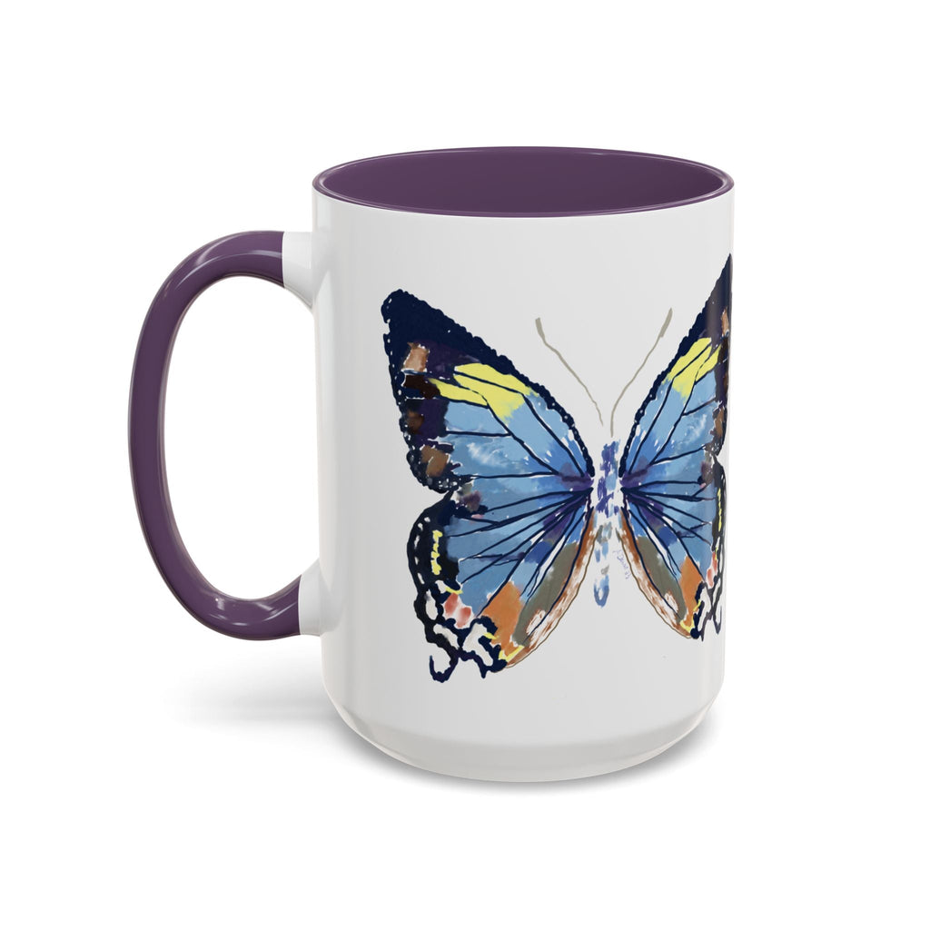 Butterfly Two Tone Ceramic Coffee Mug available in 11 oz or 15 oz with multiple color options - Blue Cava
