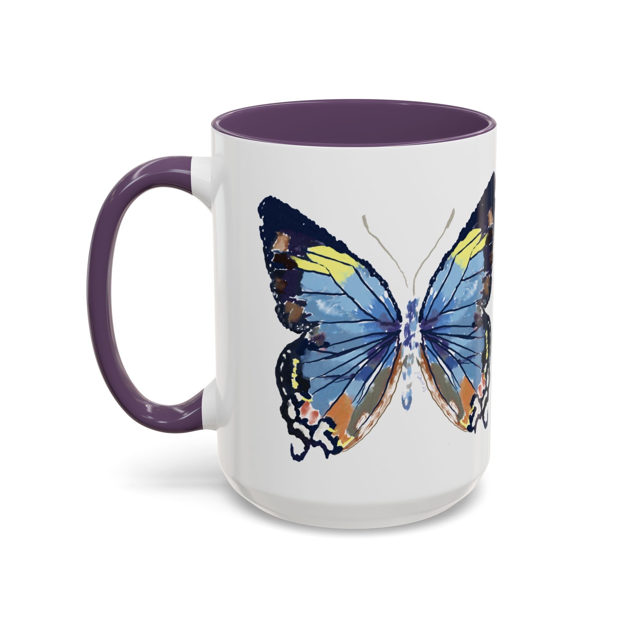 Butterfly Two Tone Ceramic Coffee Mug available in 11 oz or 15 oz with multiple color options - Blue Cava