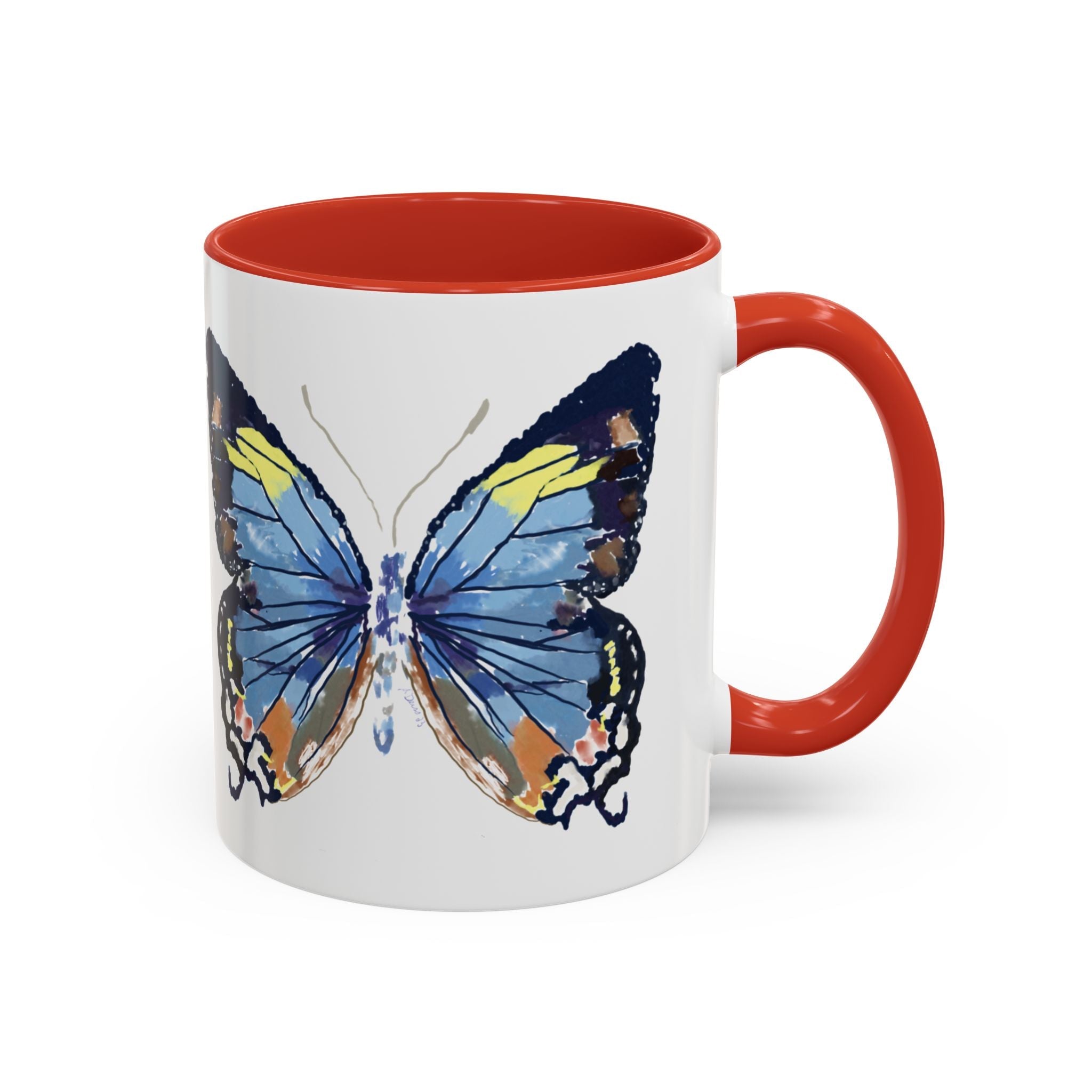 Butterfly Two Tone Ceramic Coffee Mug available in 11 oz or 15 oz with multiple color options - Blue Cava