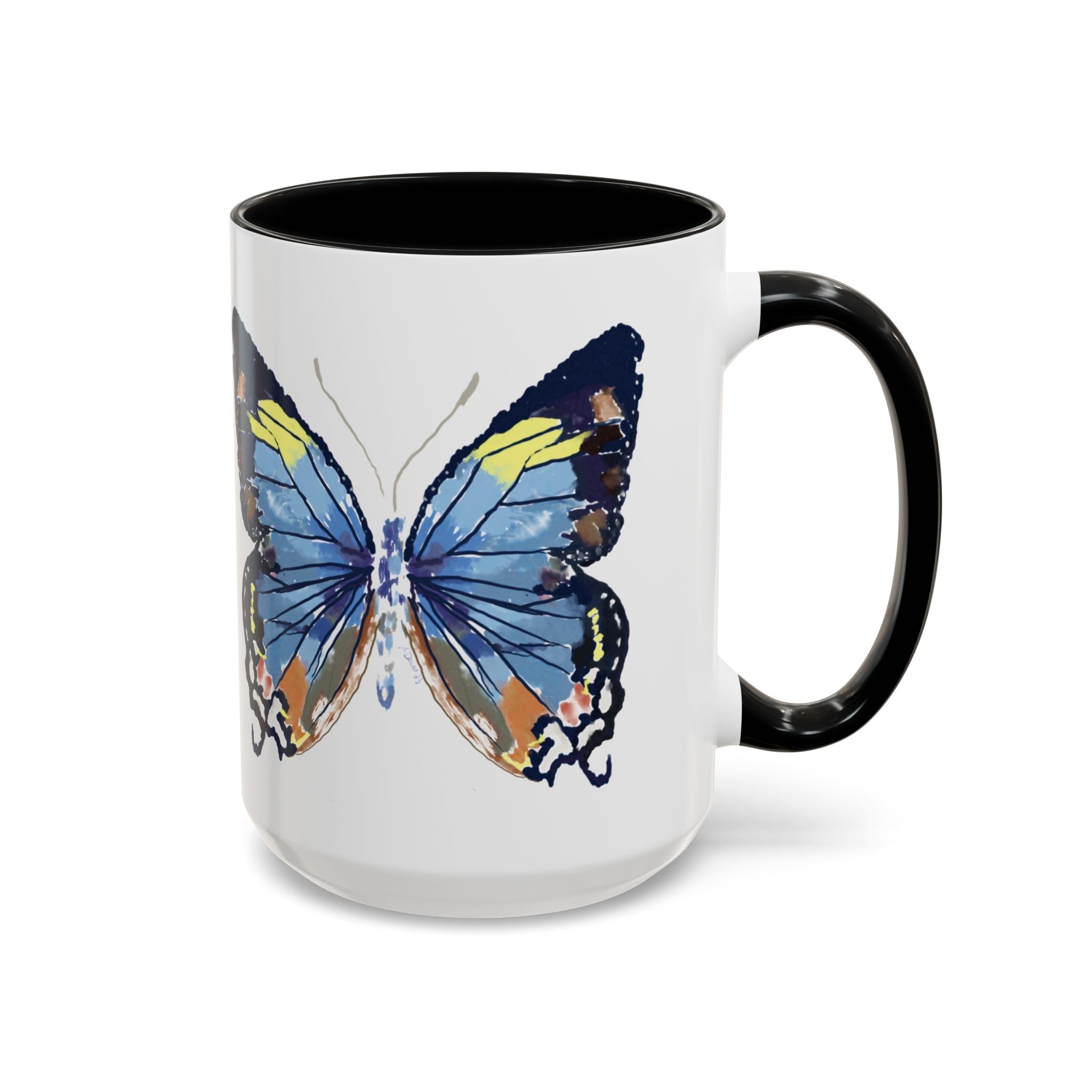 Butterfly Two Tone Ceramic Coffee Mug available in 11 oz or 15 oz with multiple color options - Blue Cava
