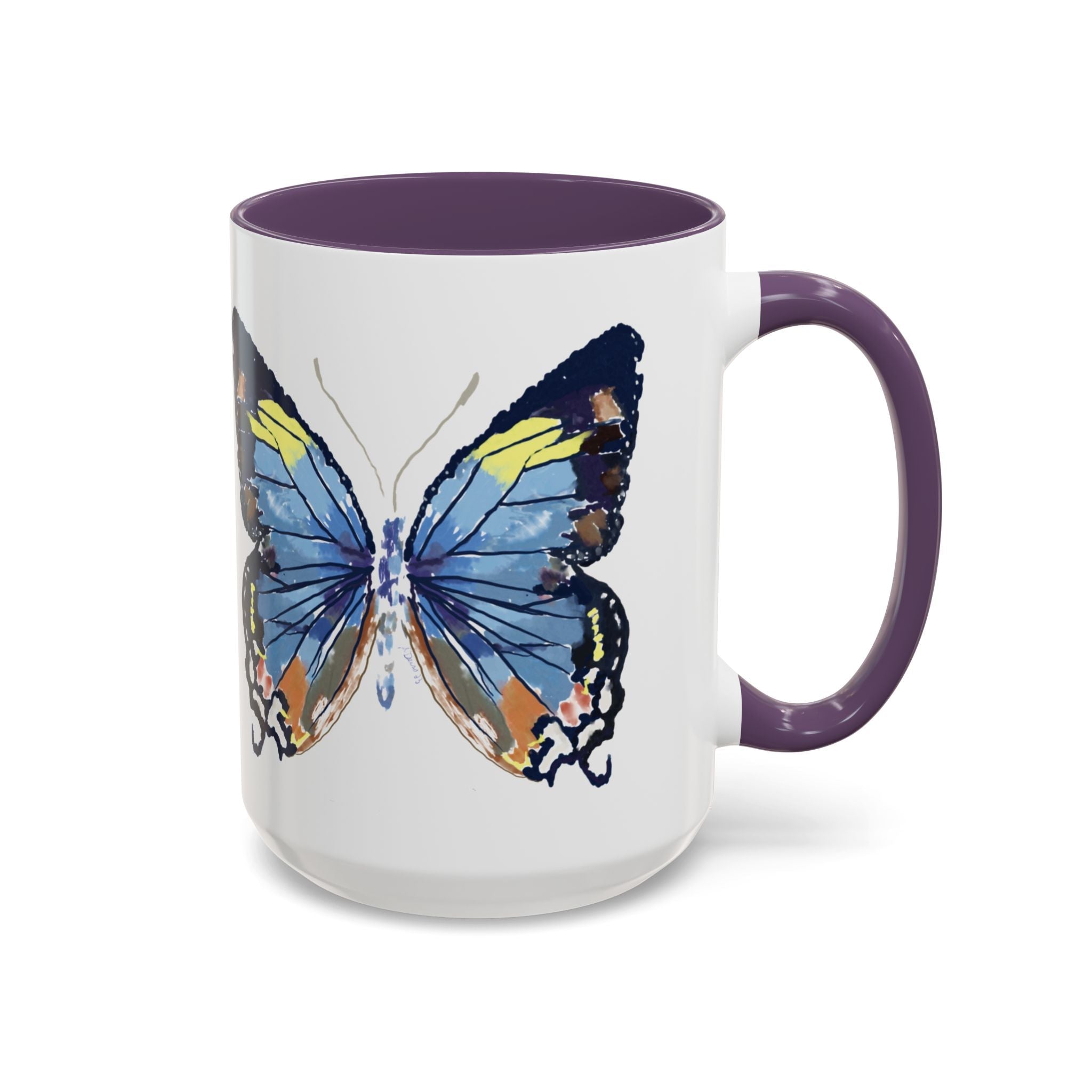 Butterfly Two Tone Ceramic Coffee Mug available in 11 oz or 15 oz with multiple color options - Blue Cava