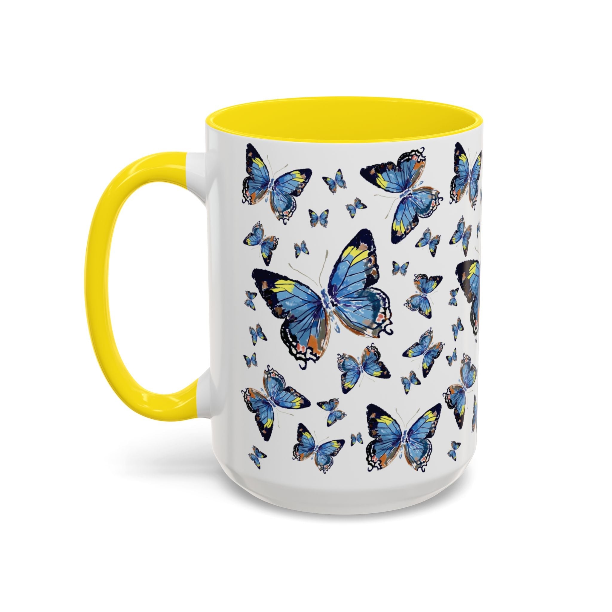 Butterfly Two Tone Ceramic Coffee Mugs - Blue Cava