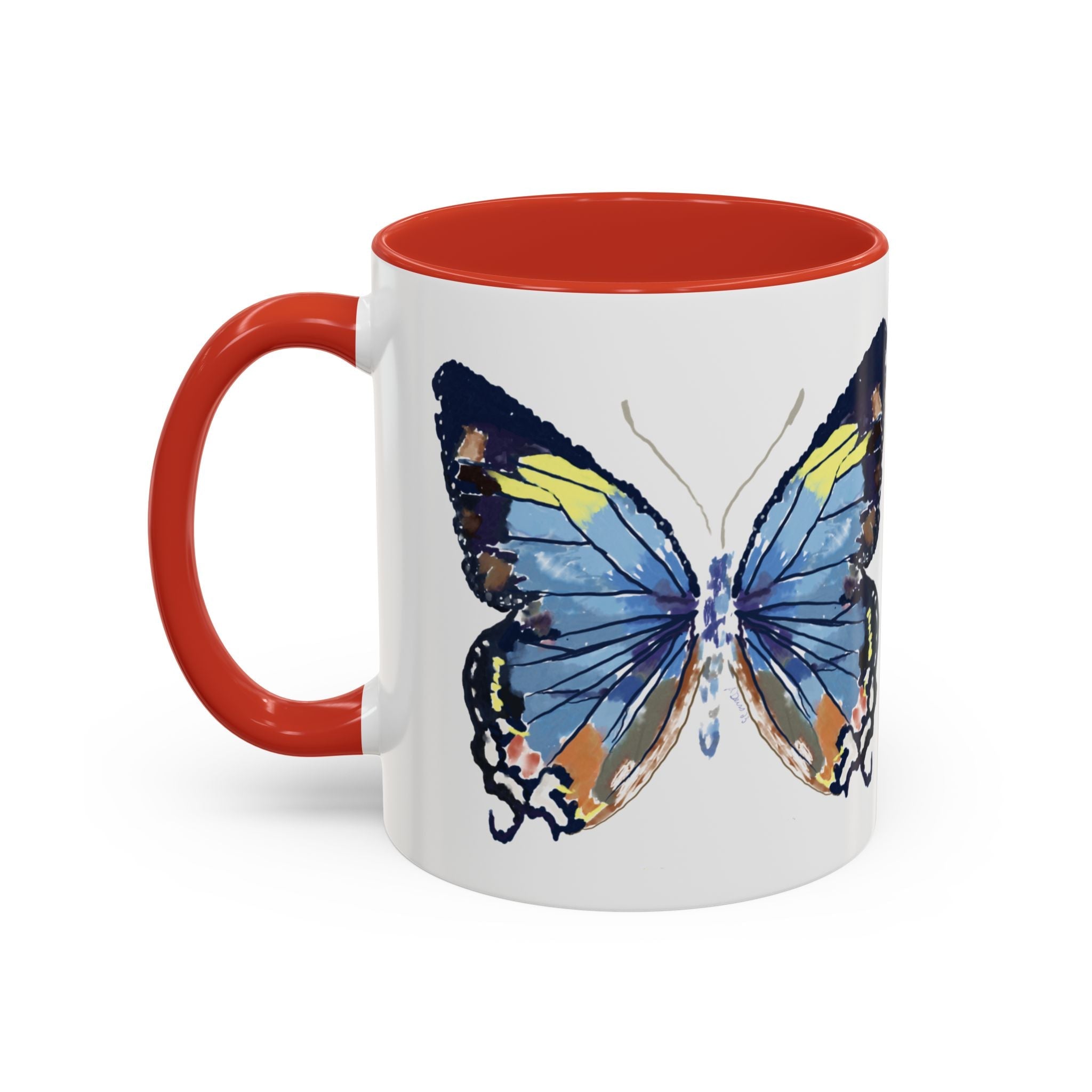 Butterfly Two Tone Ceramic Coffee Mug available in 11 oz or 15 oz with multiple color options - Blue Cava