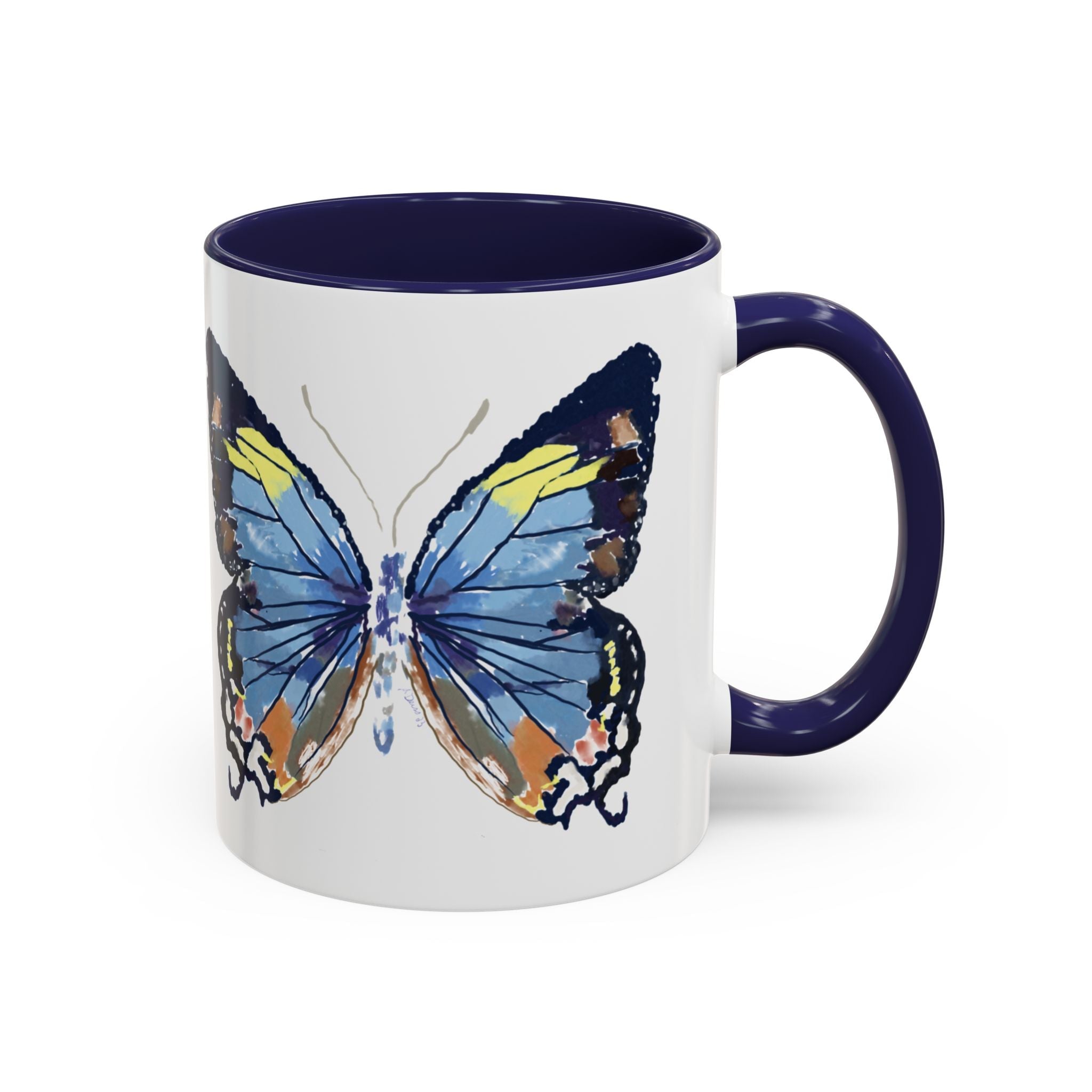 Butterfly Two Tone Ceramic Coffee Mug available in 11 oz or 15 oz with multiple color options - Blue Cava