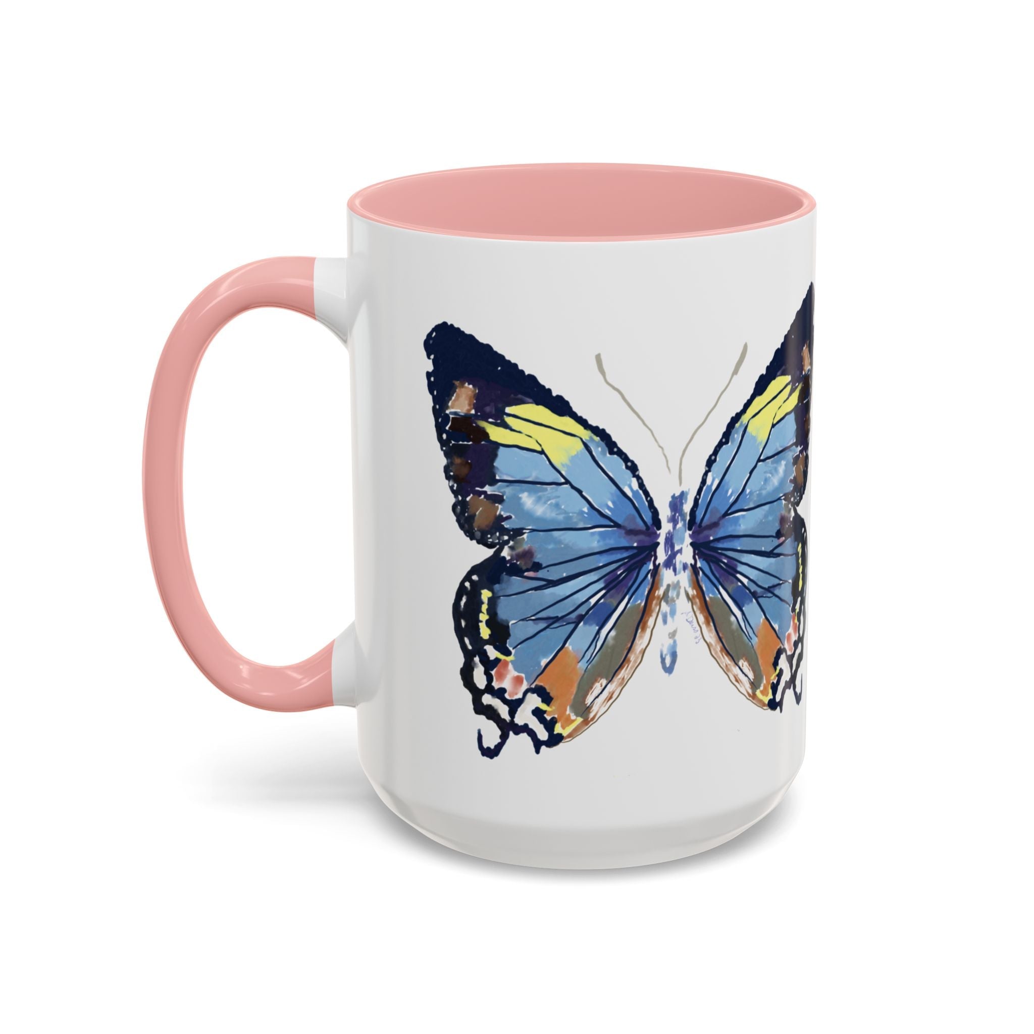 Butterfly Two Tone Ceramic Coffee Mug available in 11 oz or 15 oz with multiple color options - Blue Cava