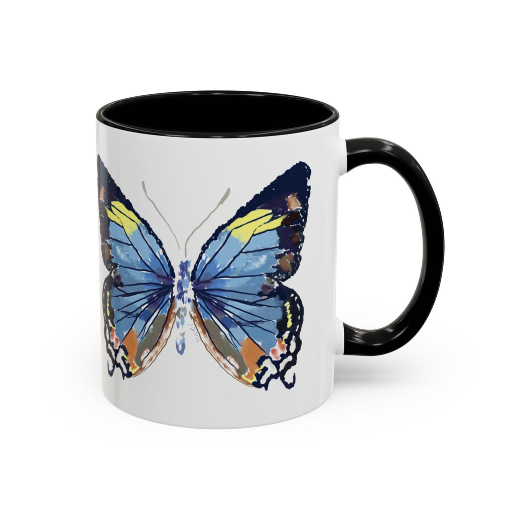 Butterfly Two Tone Ceramic Coffee Mug available in 11 oz or 15 oz with multiple color options - Blue Cava