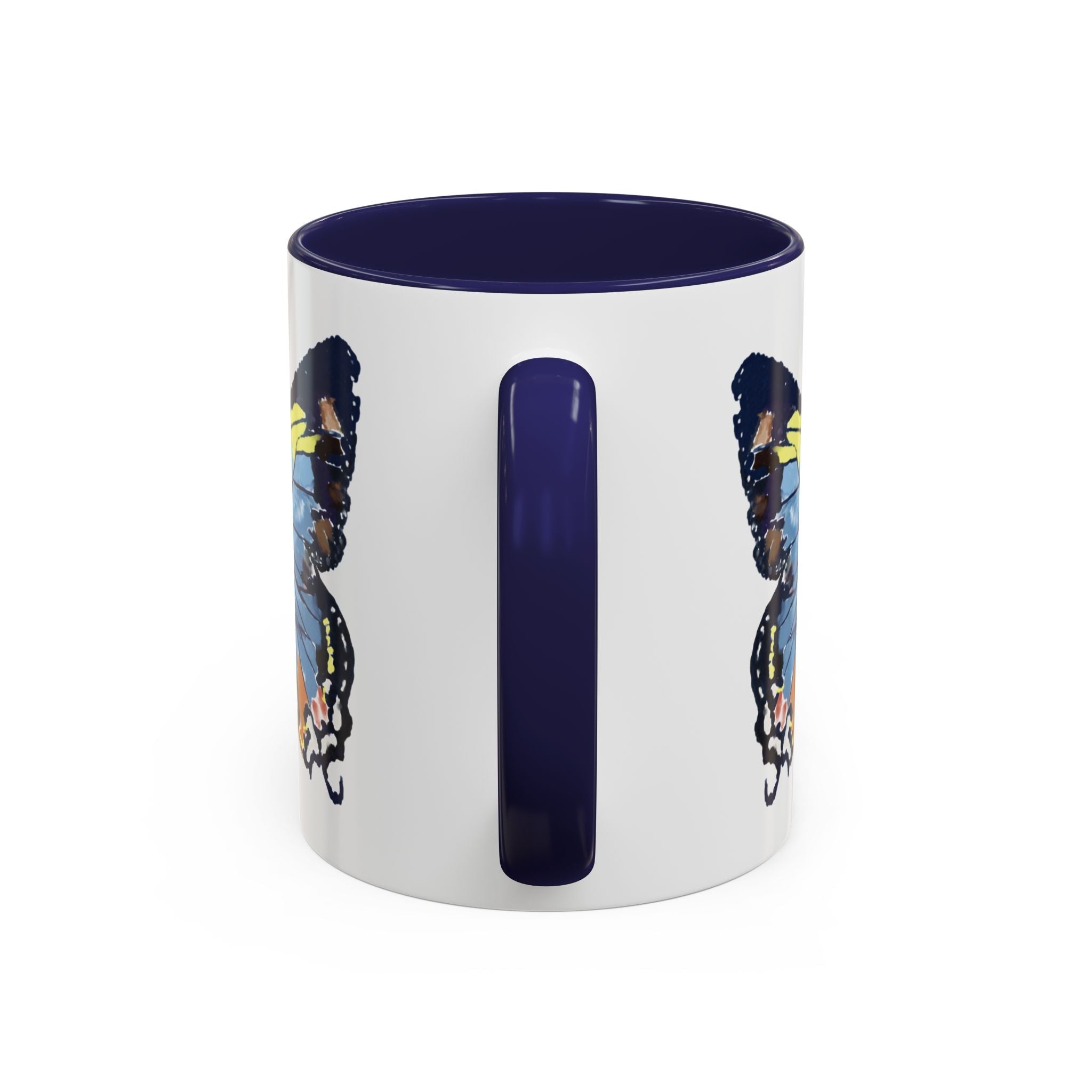Butterfly Two Tone Ceramic Coffee Mug available in 11 oz or 15 oz with multiple color options - Blue Cava
