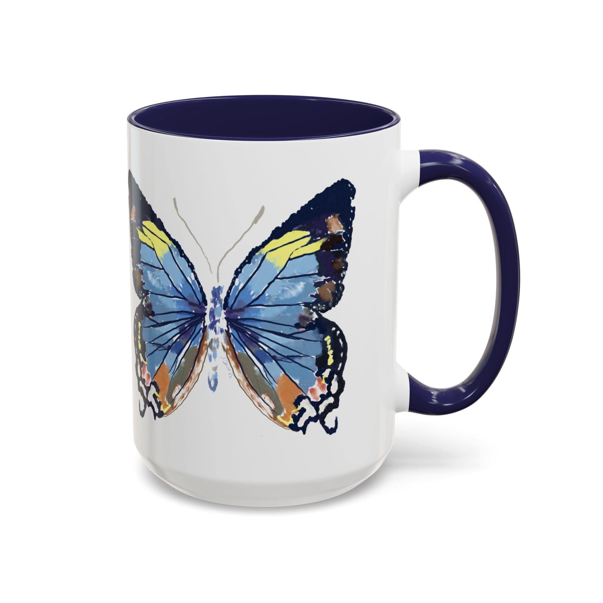 Butterfly Two Tone Ceramic Coffee Mug available in 11 oz or 15 oz with multiple color options - Blue Cava