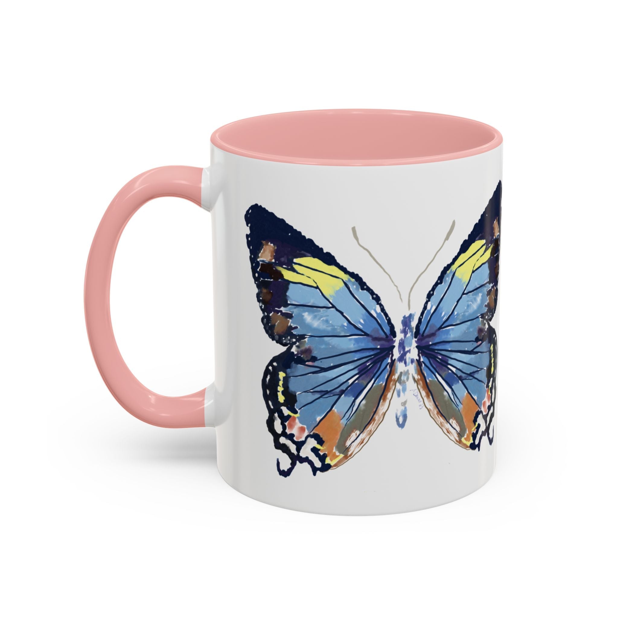 Butterfly Two Tone Ceramic Coffee Mug available in 11 oz or 15 oz with multiple color options - Blue Cava