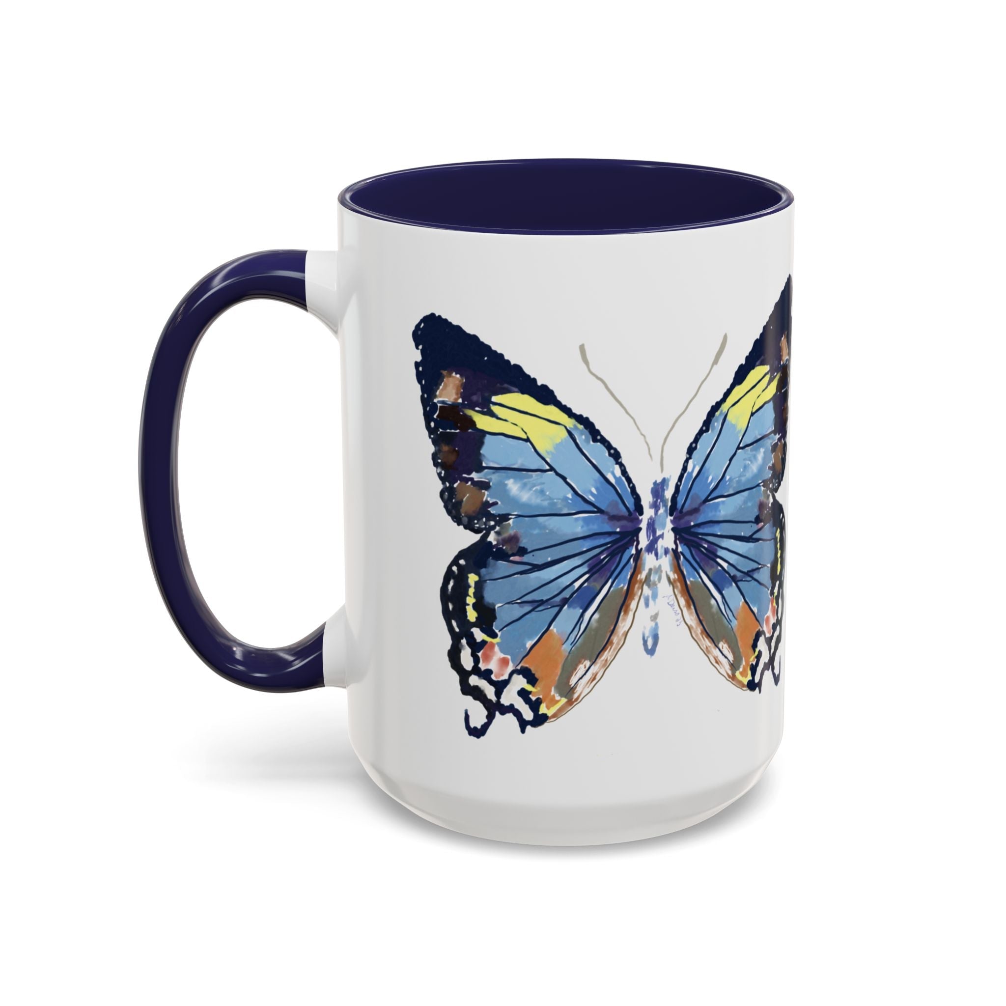 Butterfly Two Tone Ceramic Coffee Mug available in 11 oz or 15 oz with multiple color options - Blue Cava