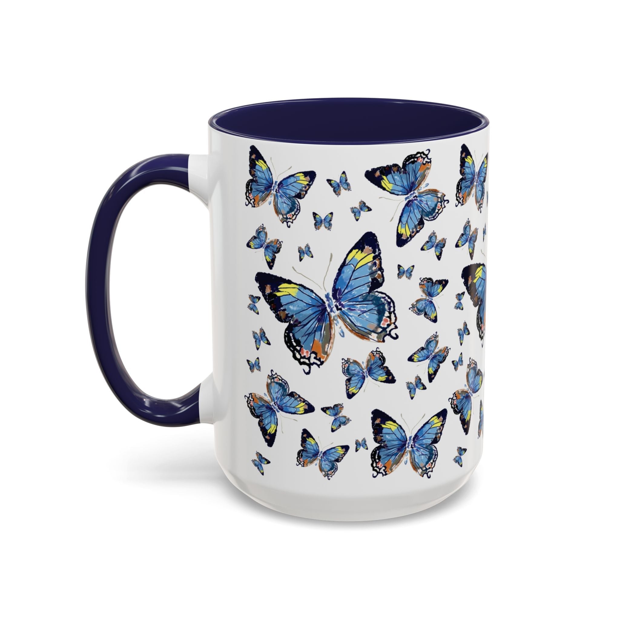 Butterfly Two Tone Ceramic Coffee Mugs - Blue Cava