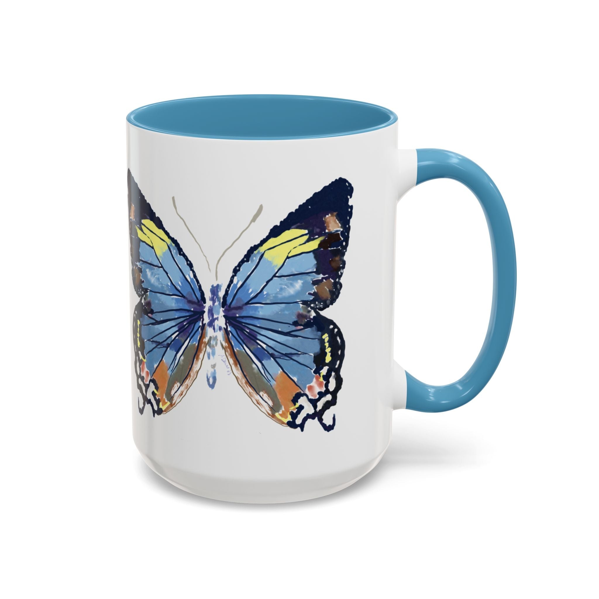 Butterfly Two Tone Ceramic Coffee Mug available in 11 oz or 15 oz with multiple color options - Blue Cava