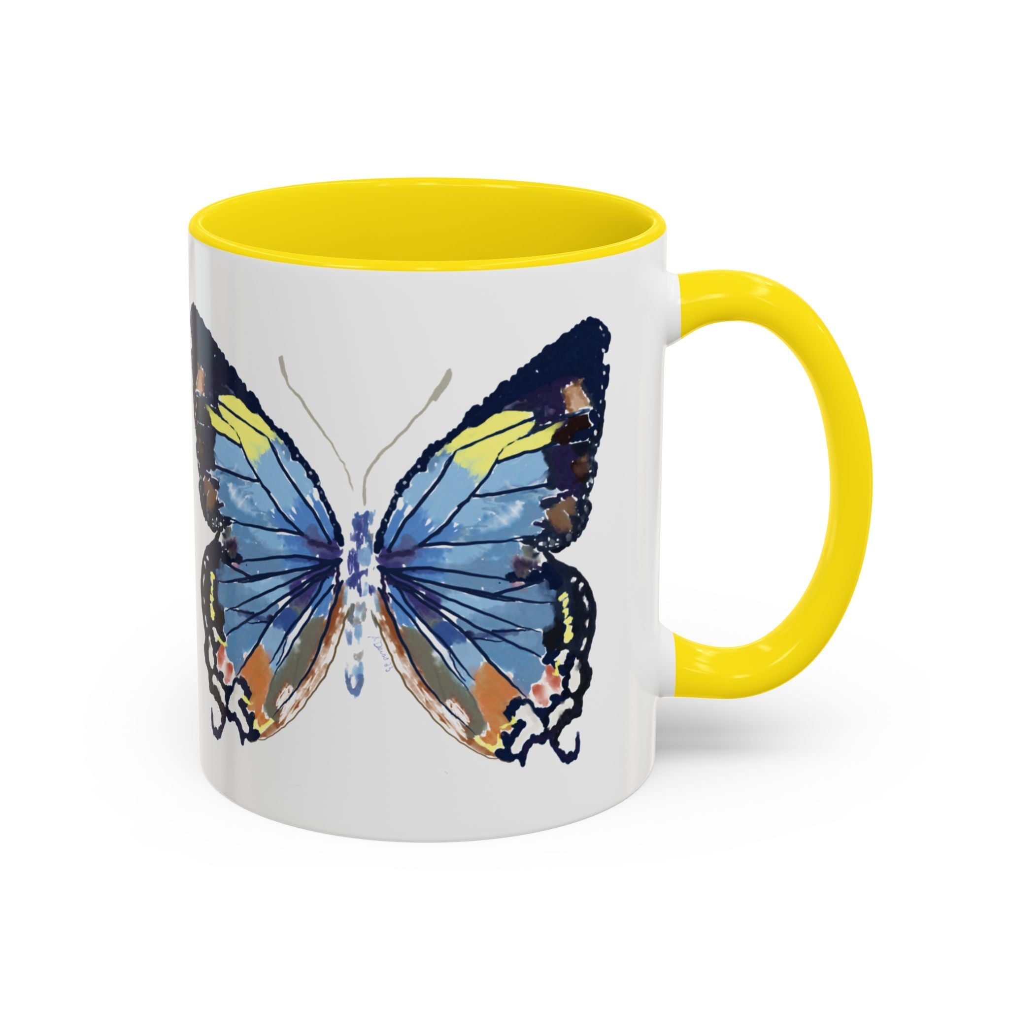 Butterfly Two Tone Ceramic Coffee Mug available in 11 oz or 15 oz with multiple color options - Blue Cava