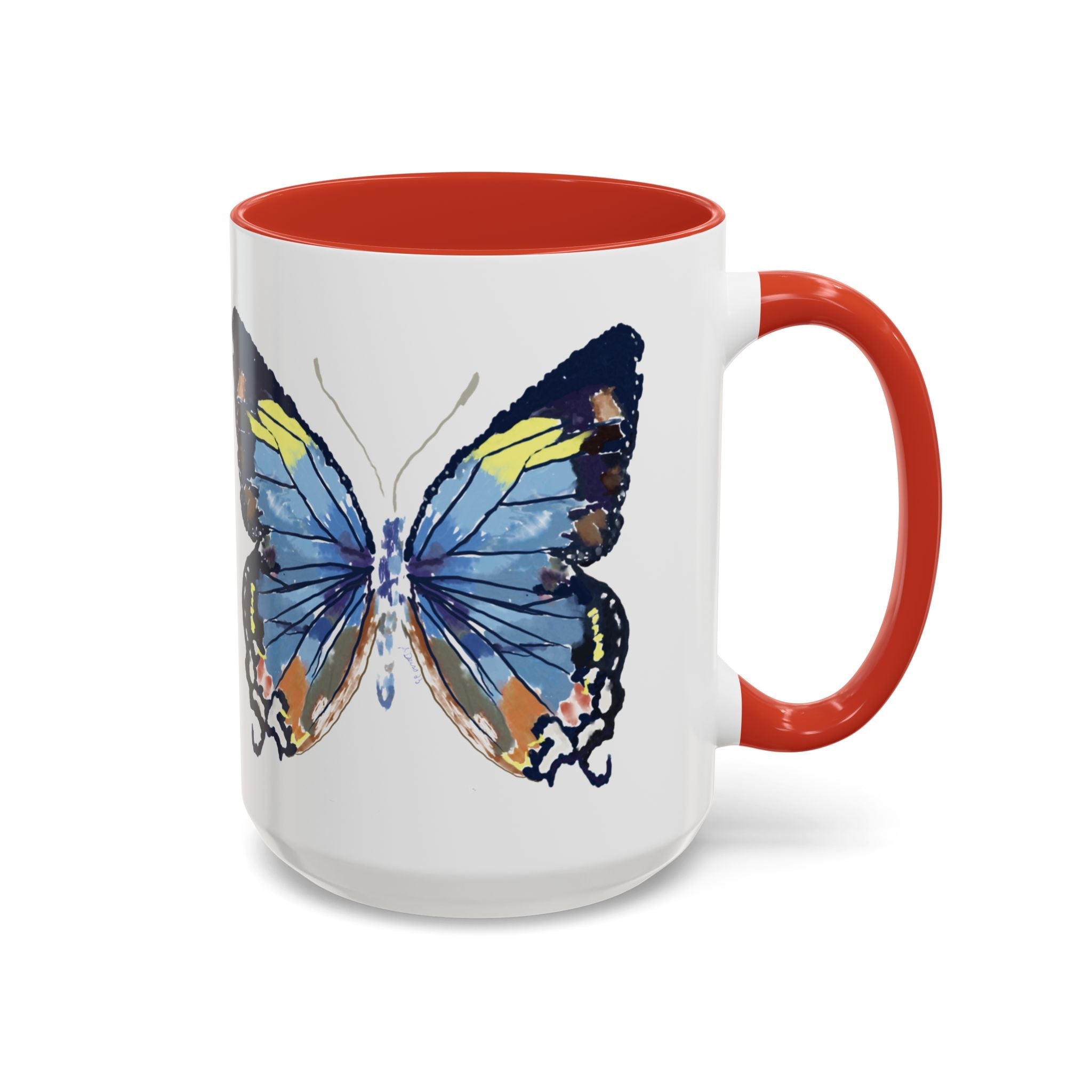 Butterfly Two Tone Ceramic Coffee Mug available in 11 oz or 15 oz with multiple color options - Blue Cava