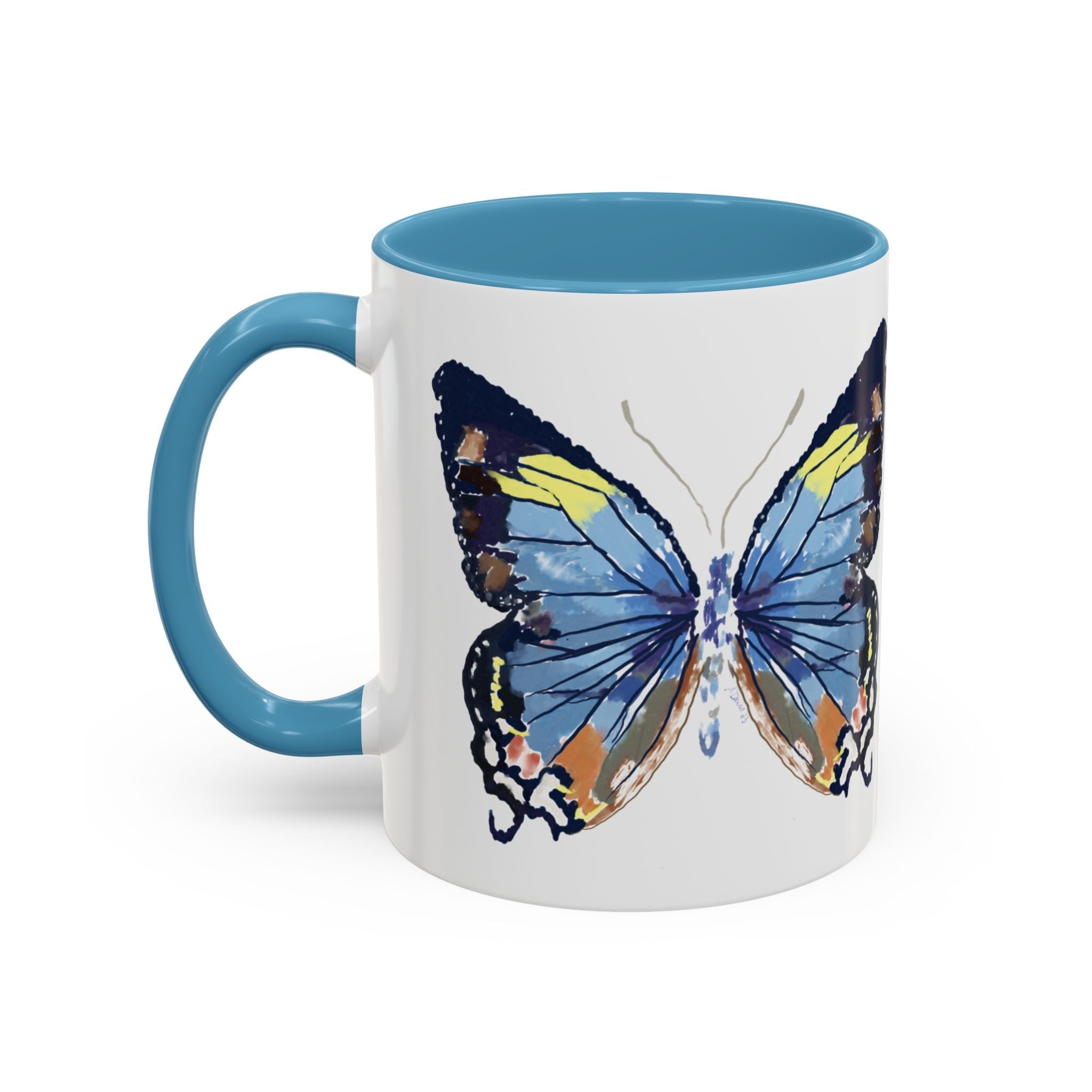 Butterfly Two Tone Ceramic Coffee Mug available in 11 oz or 15 oz with multiple color options - Blue Cava