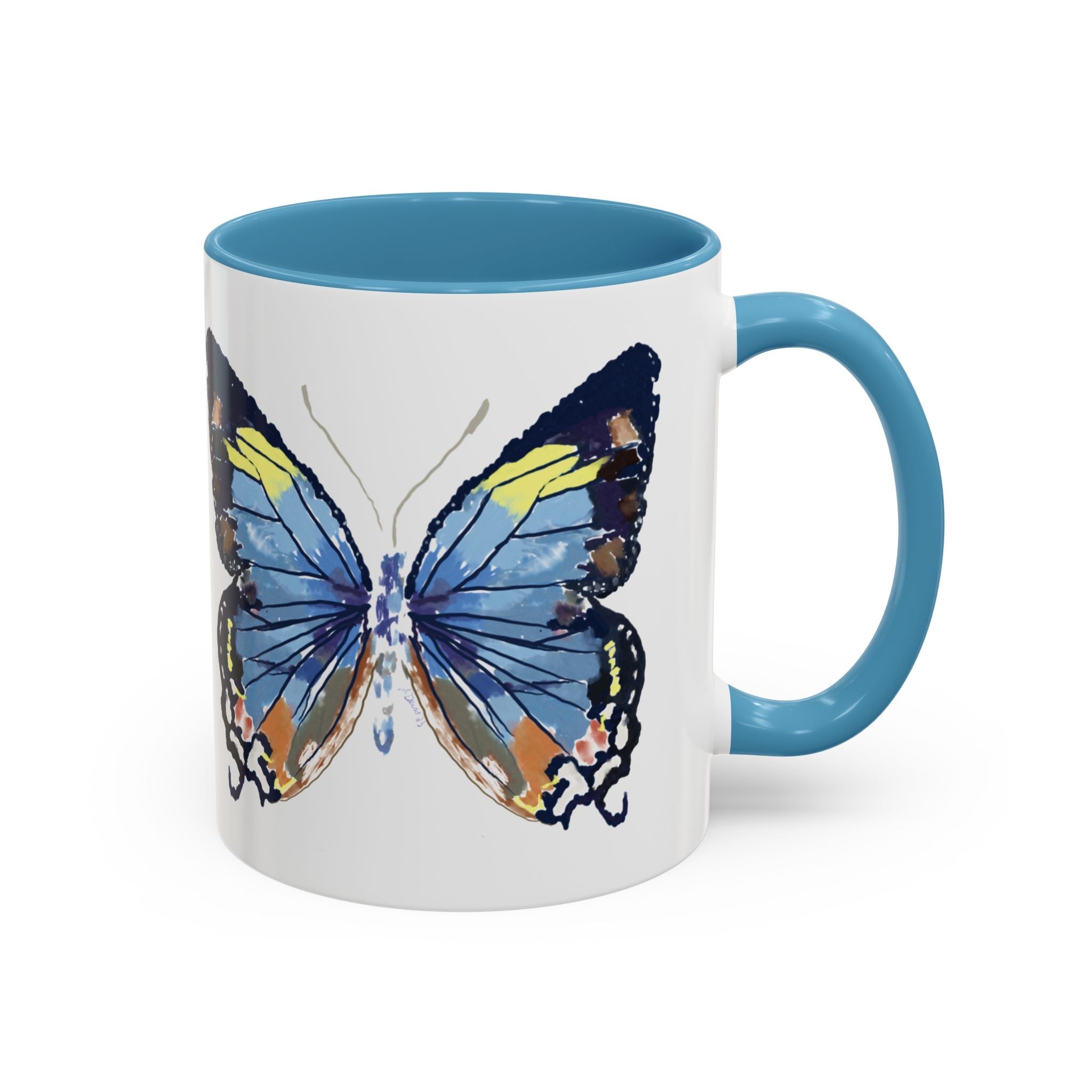 Butterfly Two Tone Ceramic Coffee Mug available in 11 oz or 15 oz with multiple color options - Blue Cava