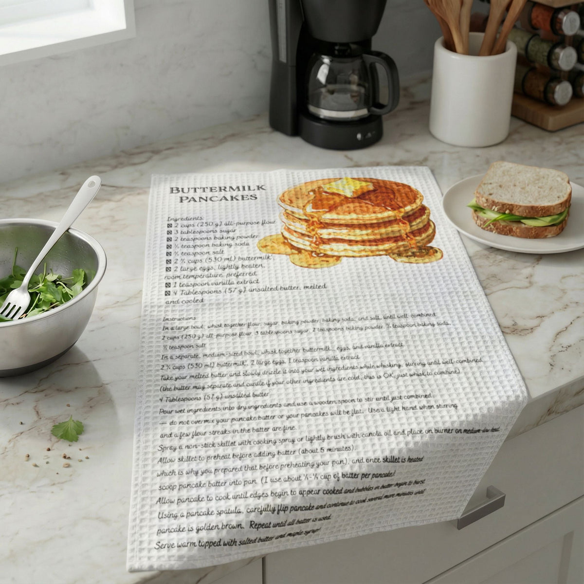 Buttermilk Pancake Recipe Waffle Weave Kitchen Towel - Blue Cava