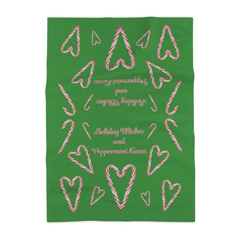 Candy Cane Wishes Linen Kitchen Tea Towel - Blue Cava